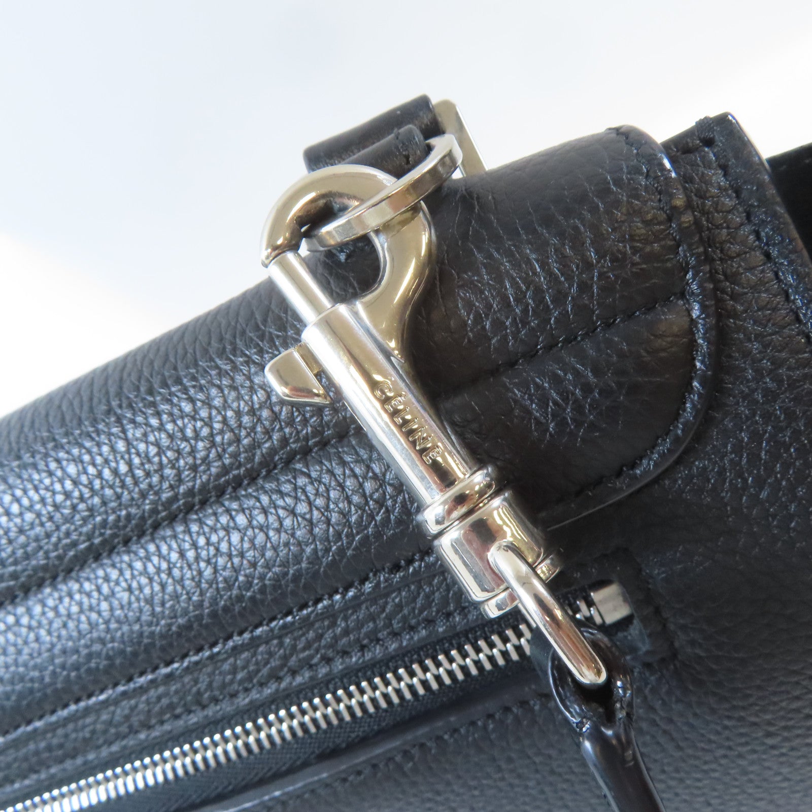 CELINE 牛皮皮革Trapeze Shoulder Bag銀扣肩背袋黑色