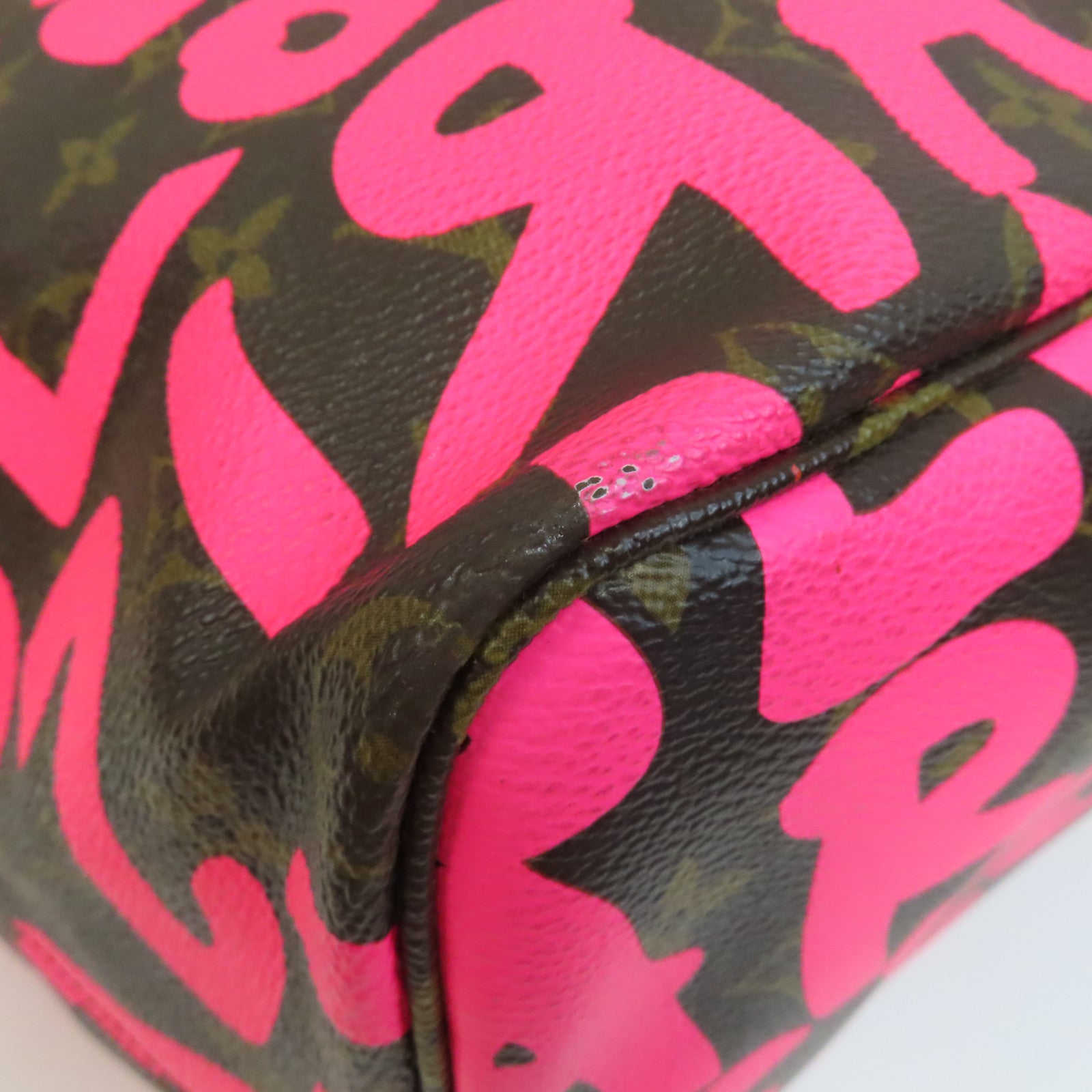 LOUIS VUITTON Monogram Graffiti Neverfull GM金扣手挽袋粉紅色/啡色
