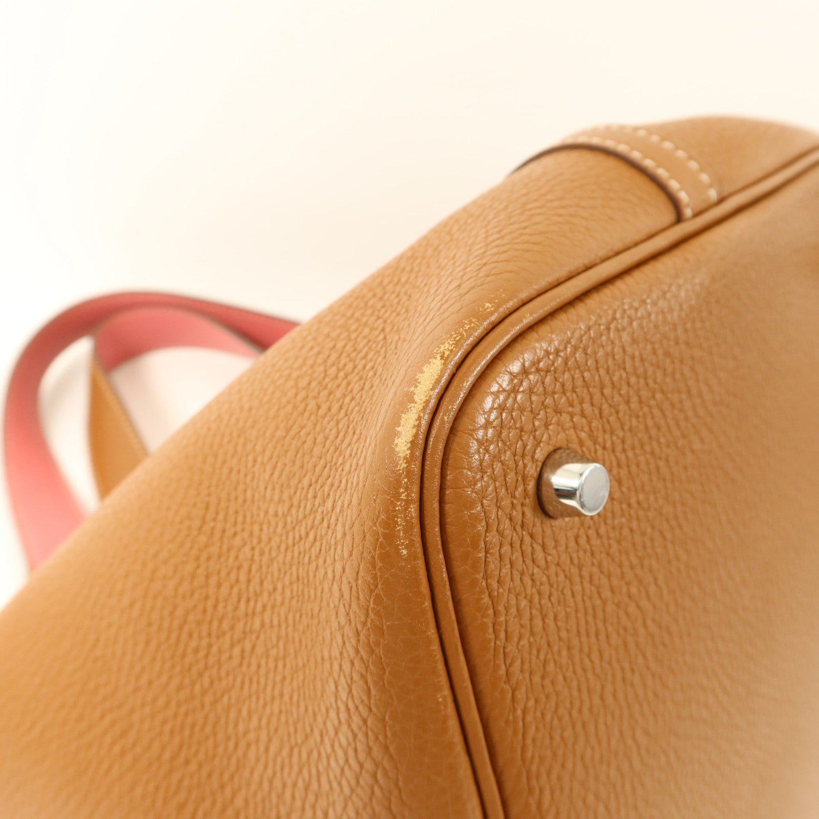 HERMES Clemence皮革Picotin MM銀扣手挽袋Gold/Rose Azalee