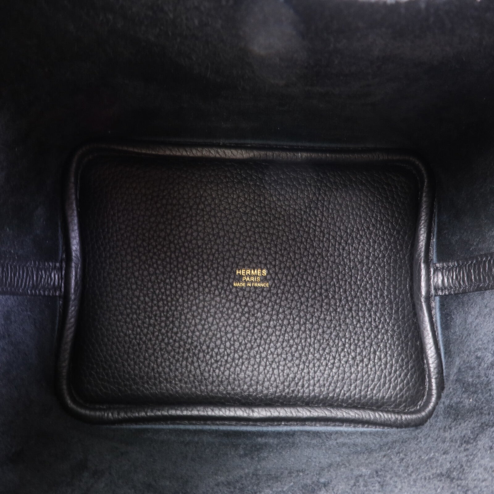 HERMES Clemence皮革Picotin PM金扣手挽袋Noir