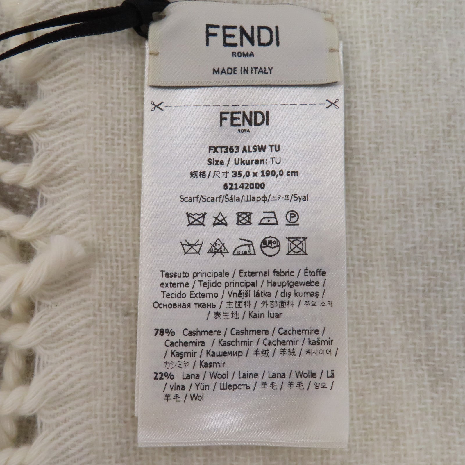 FENDI 羊絨Scarf圍巾白色/灰色