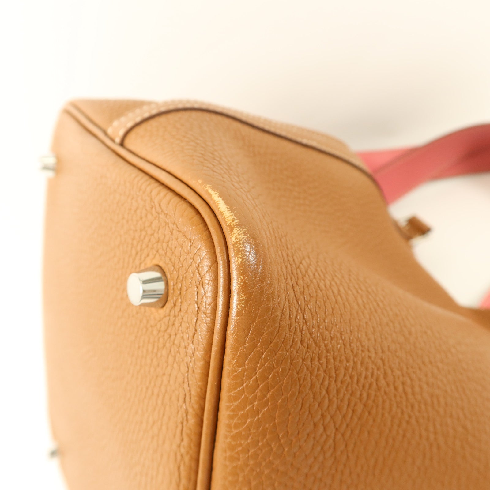 HERMES Clemence皮革Picotin MM銀扣手挽袋Gold/Rose Azalee