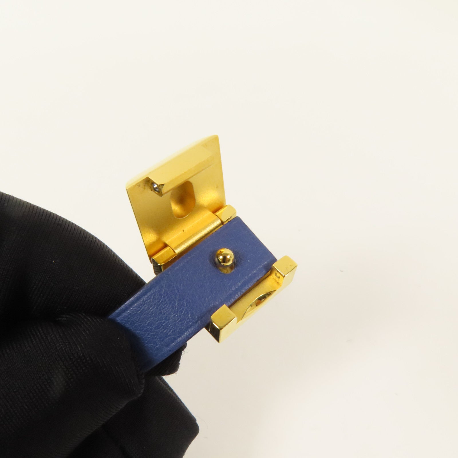 HERMES Swift皮革Medor Infini Double Tour Bracelet金扣手鐲Blue