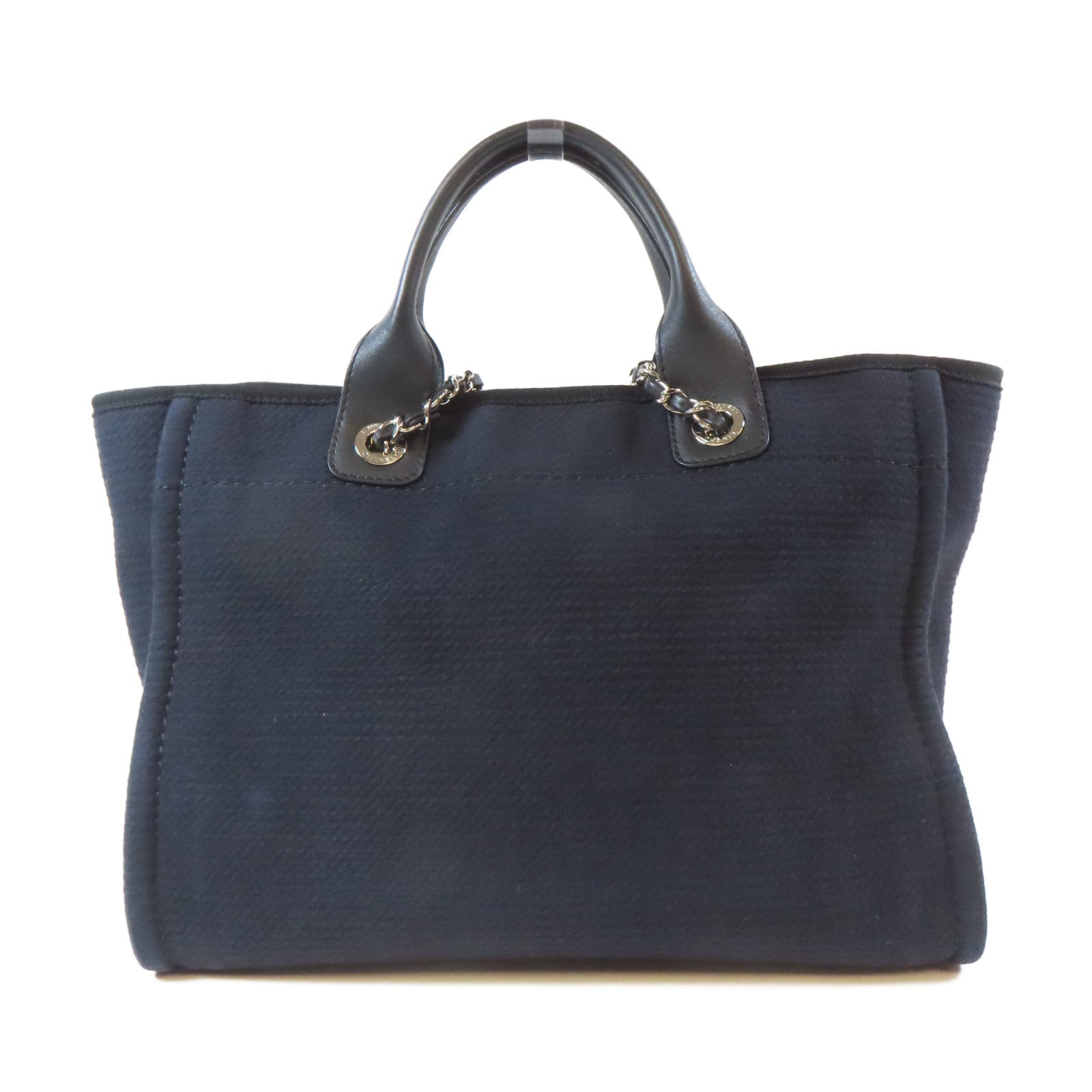 CHANEL 帆布Deauville Tote Medium 2 Way Chain Shoulder銀扣鏈帶手挽肩背兩用袋黑色