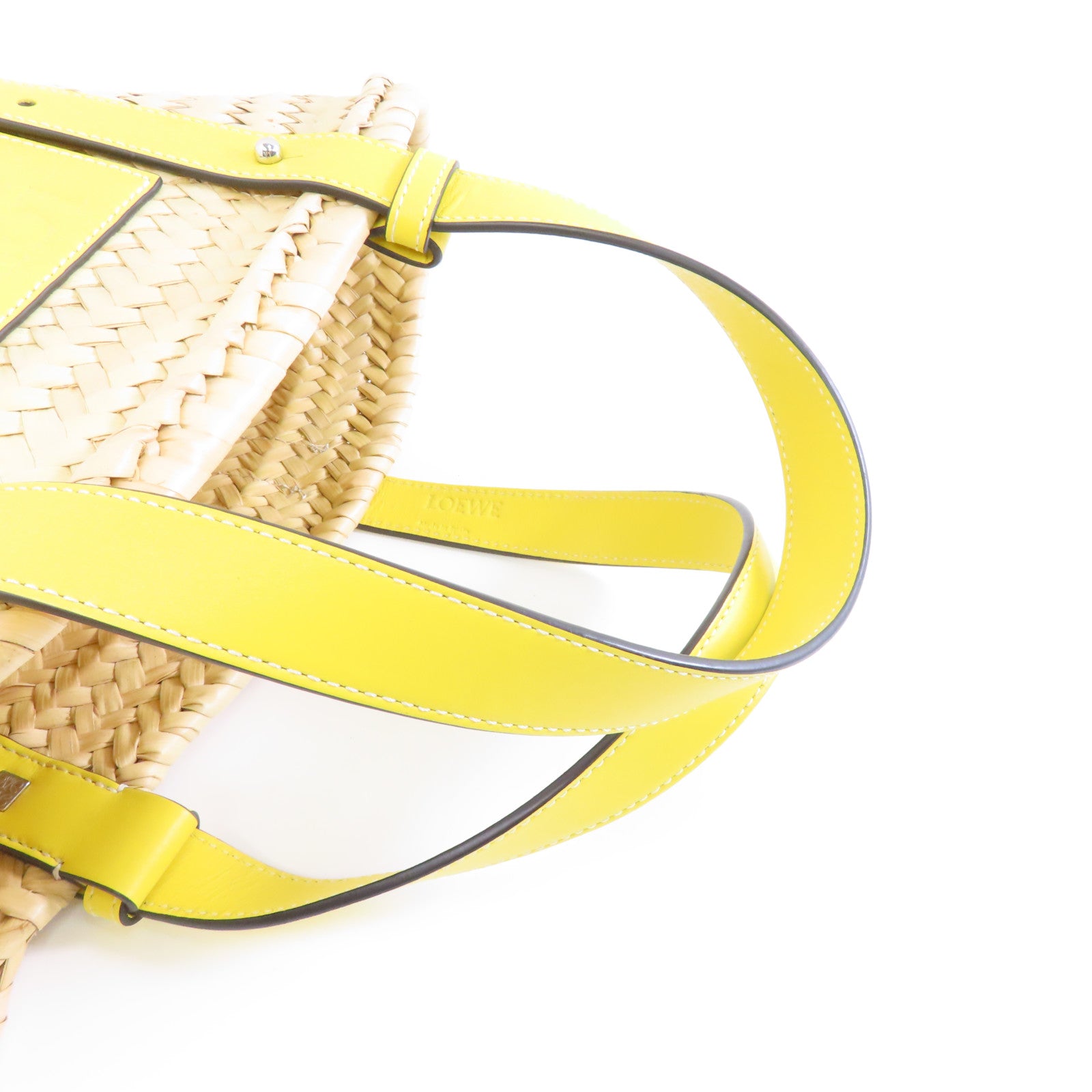 LOEWE 【激減優惠】Raffia Basket Bag銀扣手挽袋米色/黃色