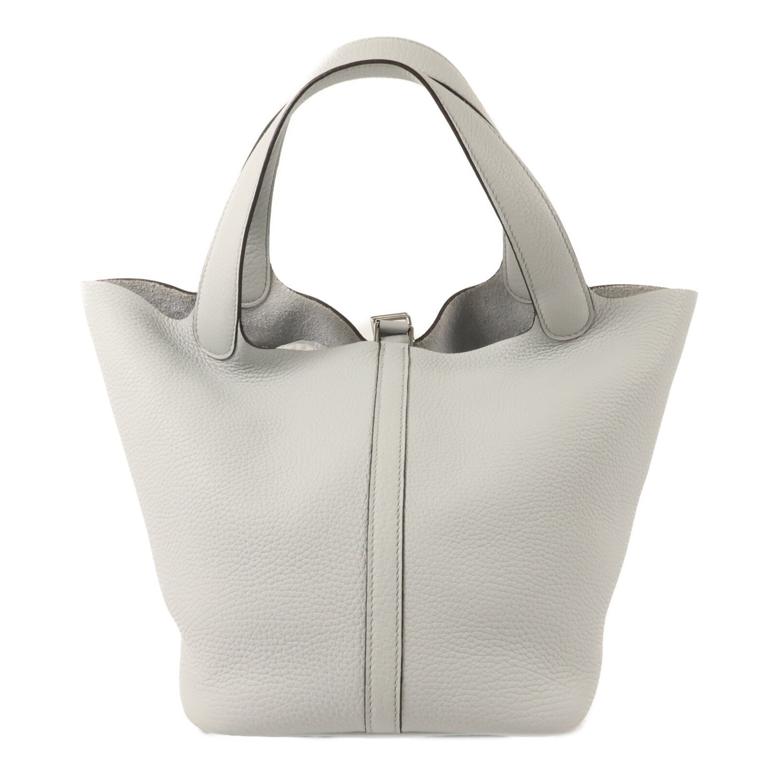 HERMES Clemence皮革Picotin MM手挽袋Gris Perle