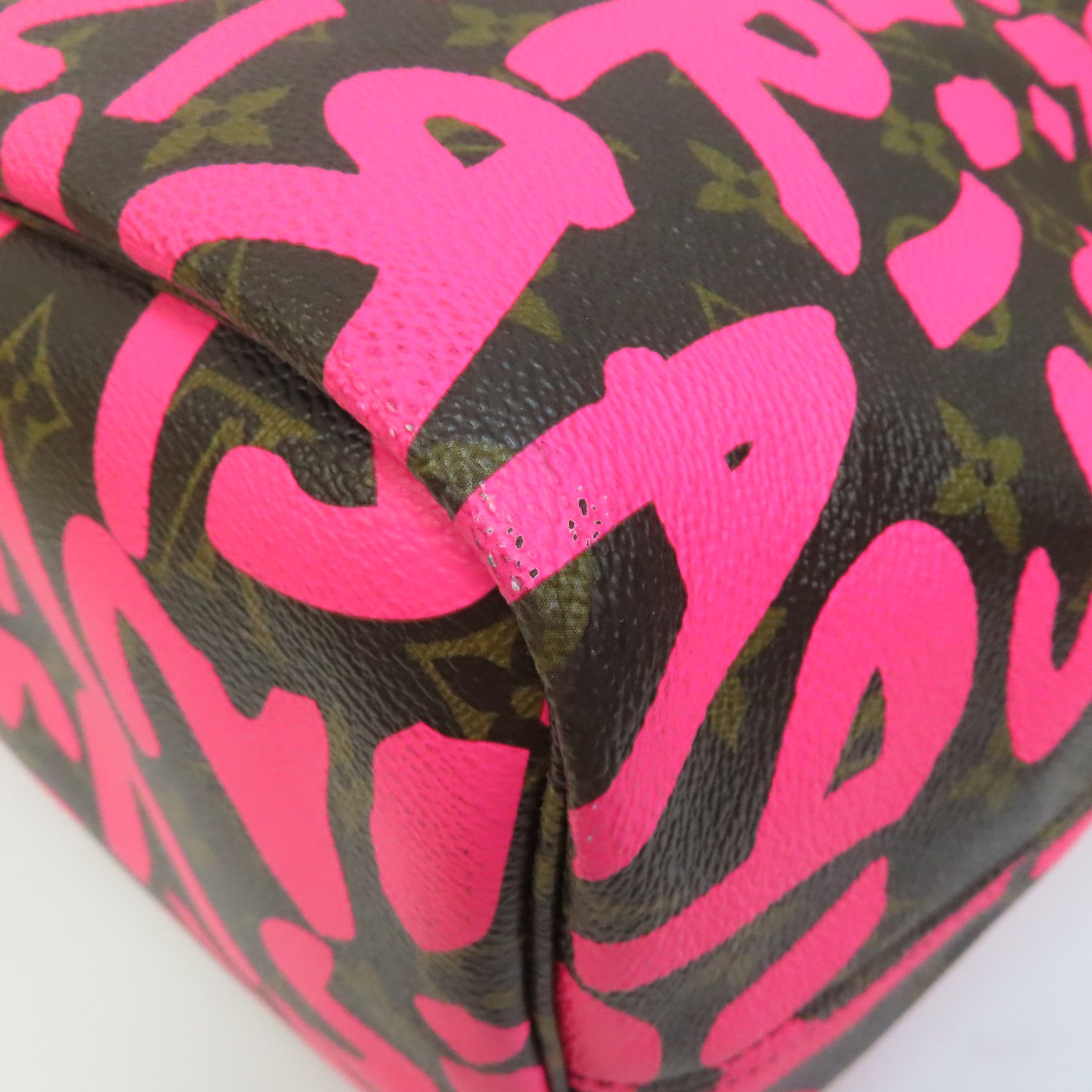 LOUIS VUITTON Monogram Graffiti Neverfull GM金扣手挽袋粉紅色/啡色