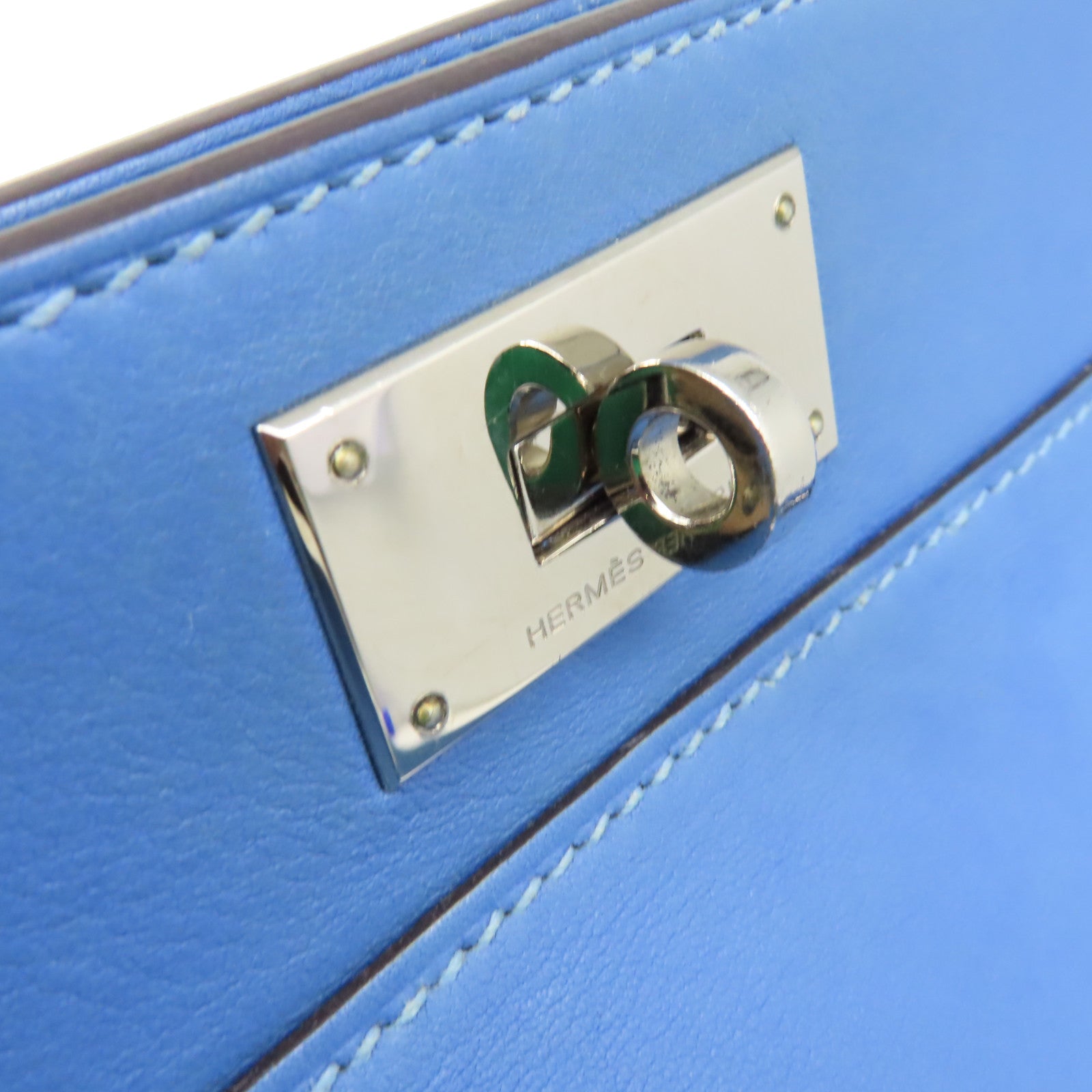 HERMES **【激減優惠】Swift皮革Toolbox 20 2Way Shoulder Bag銀扣手挽肩背兩用袋Bleu Hydra水妖藍色