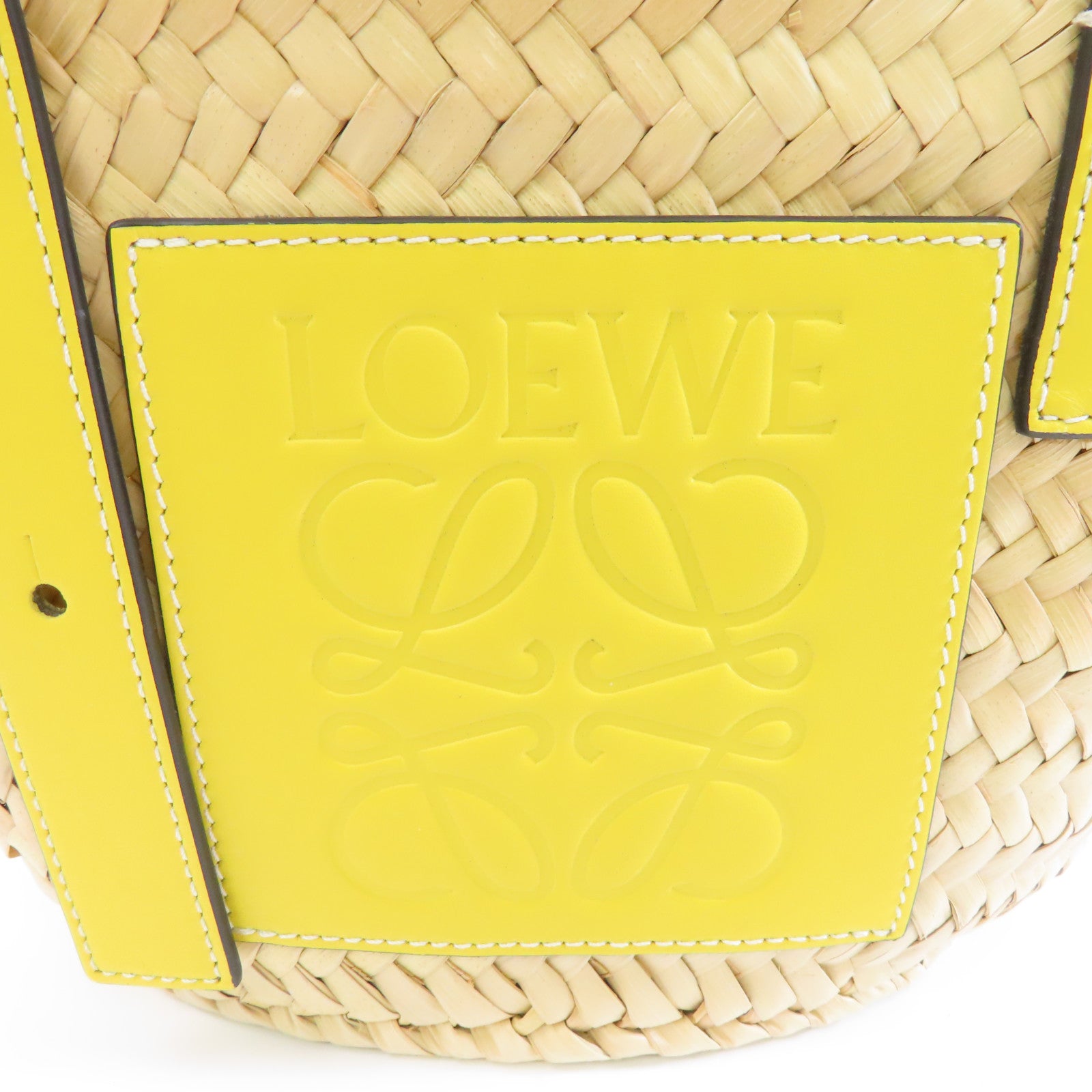 LOEWE 【激減優惠】Raffia Basket Bag銀扣手挽袋米色/黃色