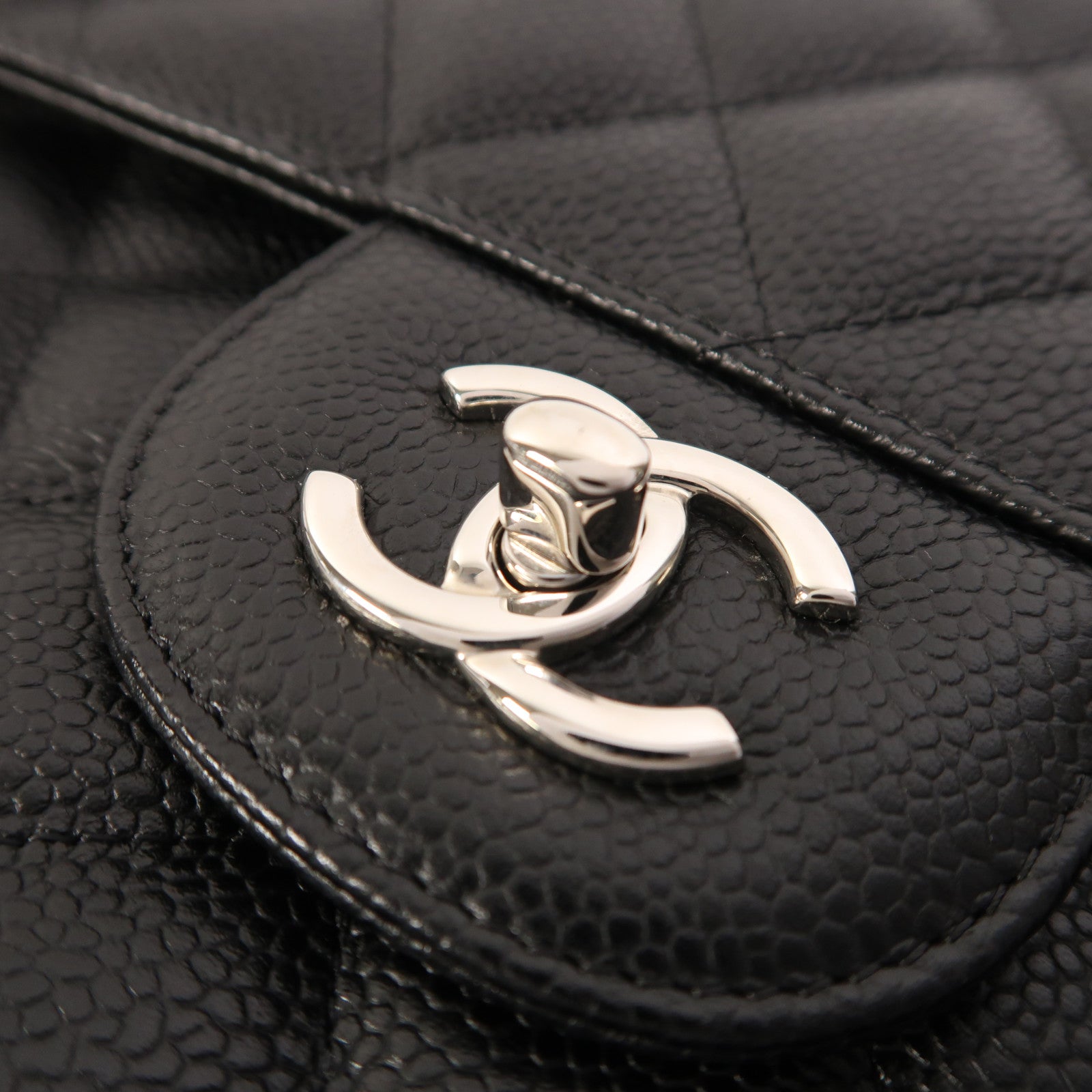 CHANEL 牛皮皮革Large Classic銀扣鏈帶肩背袋