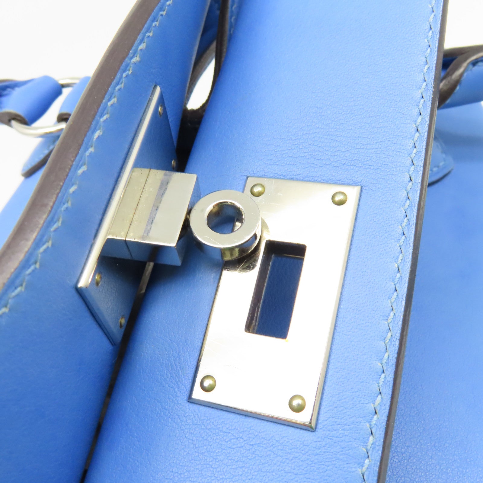 HERMES **【激減優惠】Swift皮革Toolbox 20 2Way Shoulder Bag銀扣手挽肩背兩用袋Bleu Hydra水妖藍色