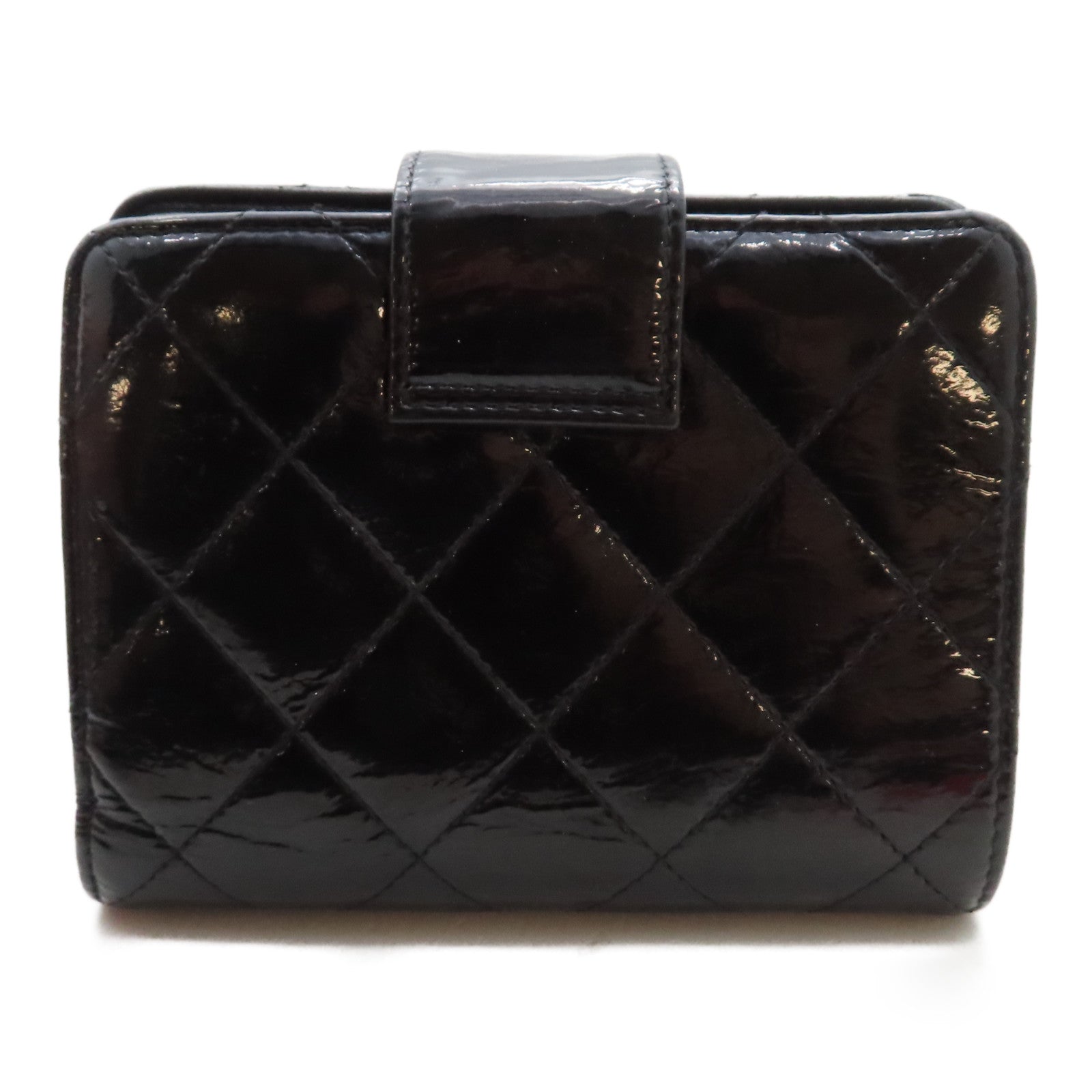 CHANEL 【激減優惠】菱格漆皮皮革Wallet銀扣錢包黑色