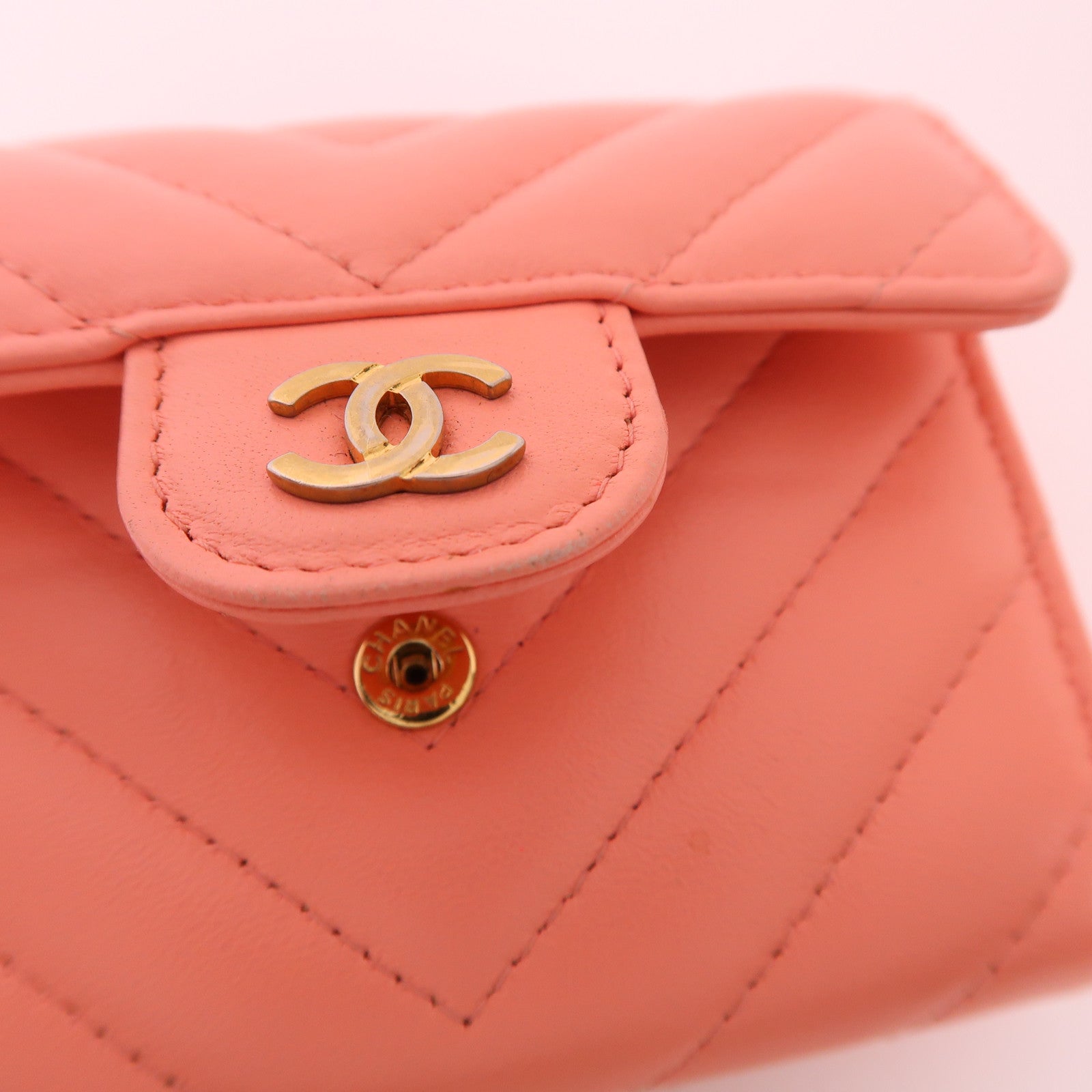 CHANEL CC GHW Card Case Calfskin Leather Pink