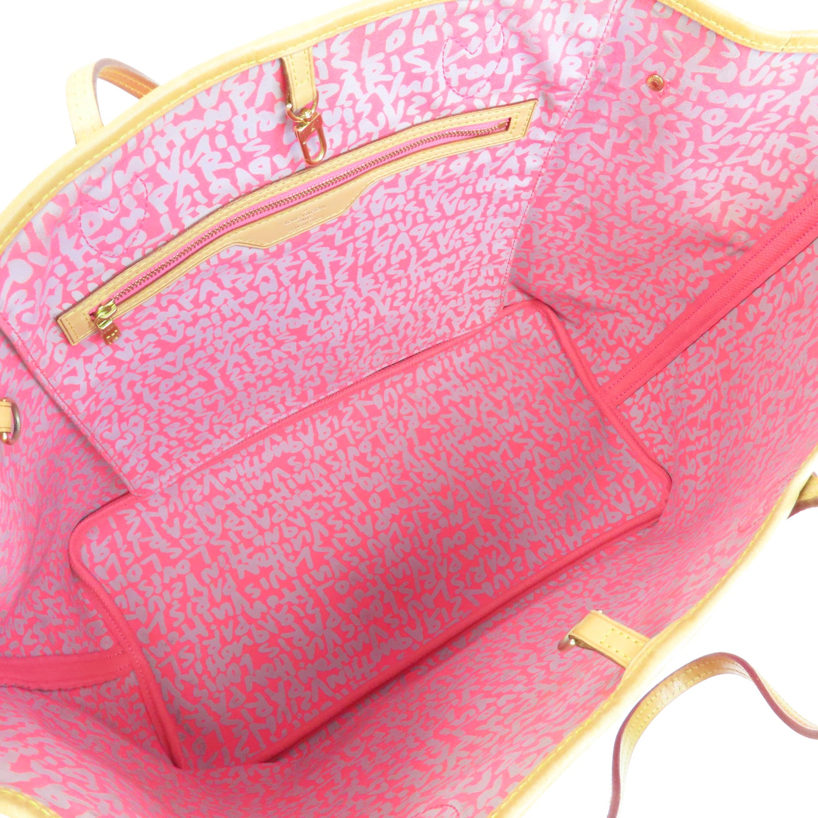 LOUIS VUITTON Monogram Graffiti Neverfull GM金扣手挽袋粉紅色/啡色
