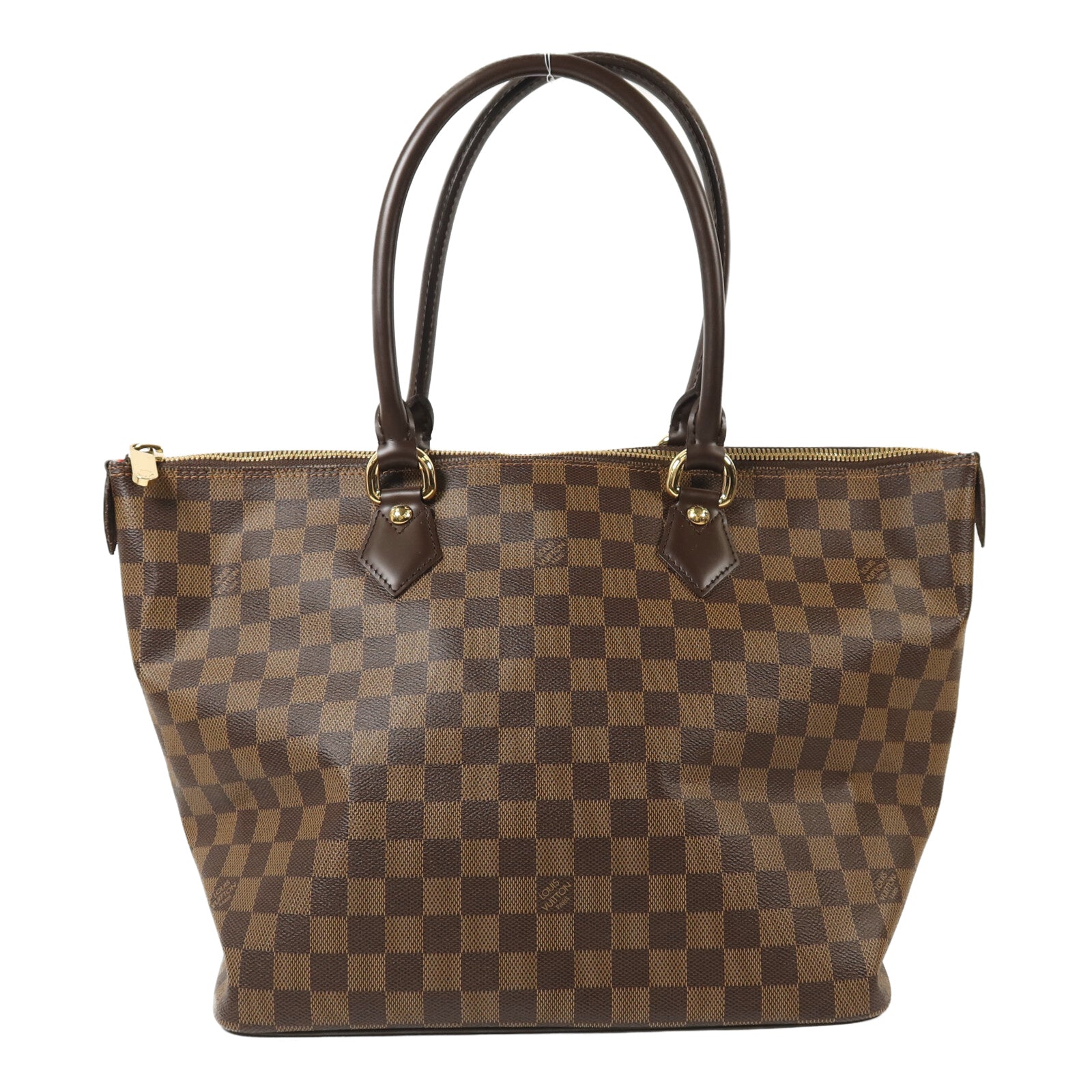 LOUIS VUITTON Damier Saleya MM金扣肩背袋/手挽袋棕色