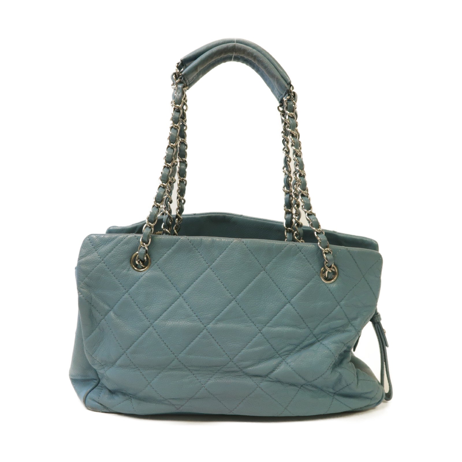 CHANEL 【激減優惠】菱格Caviar皮革Chain Shoulder Bag銀扣鏈帶肩背袋淺藍色
