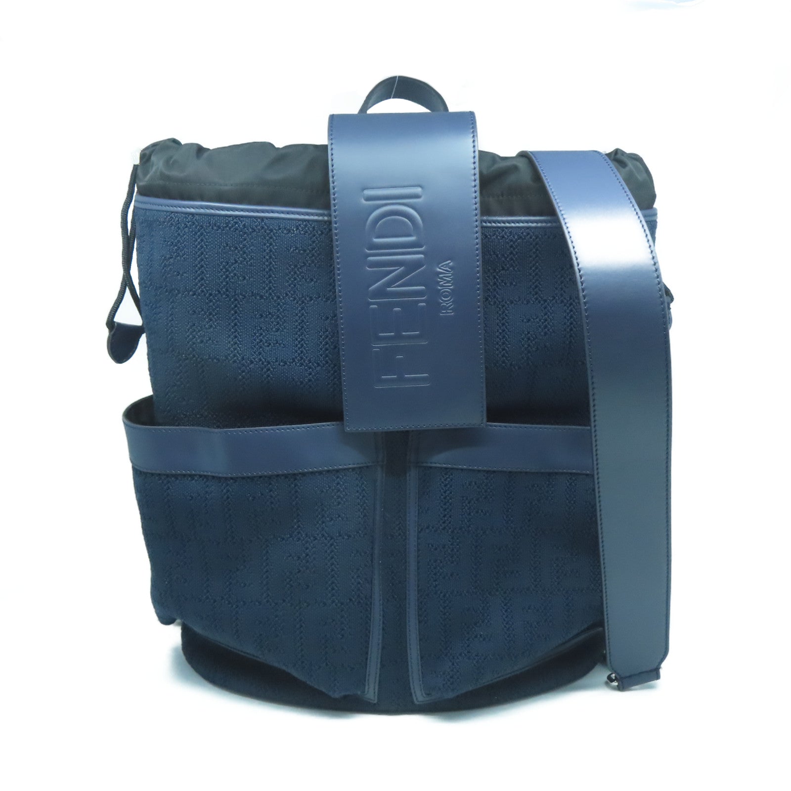 FENDI 【激減優惠】帆布Strike Medium Backpack銀扣背包深藍色
