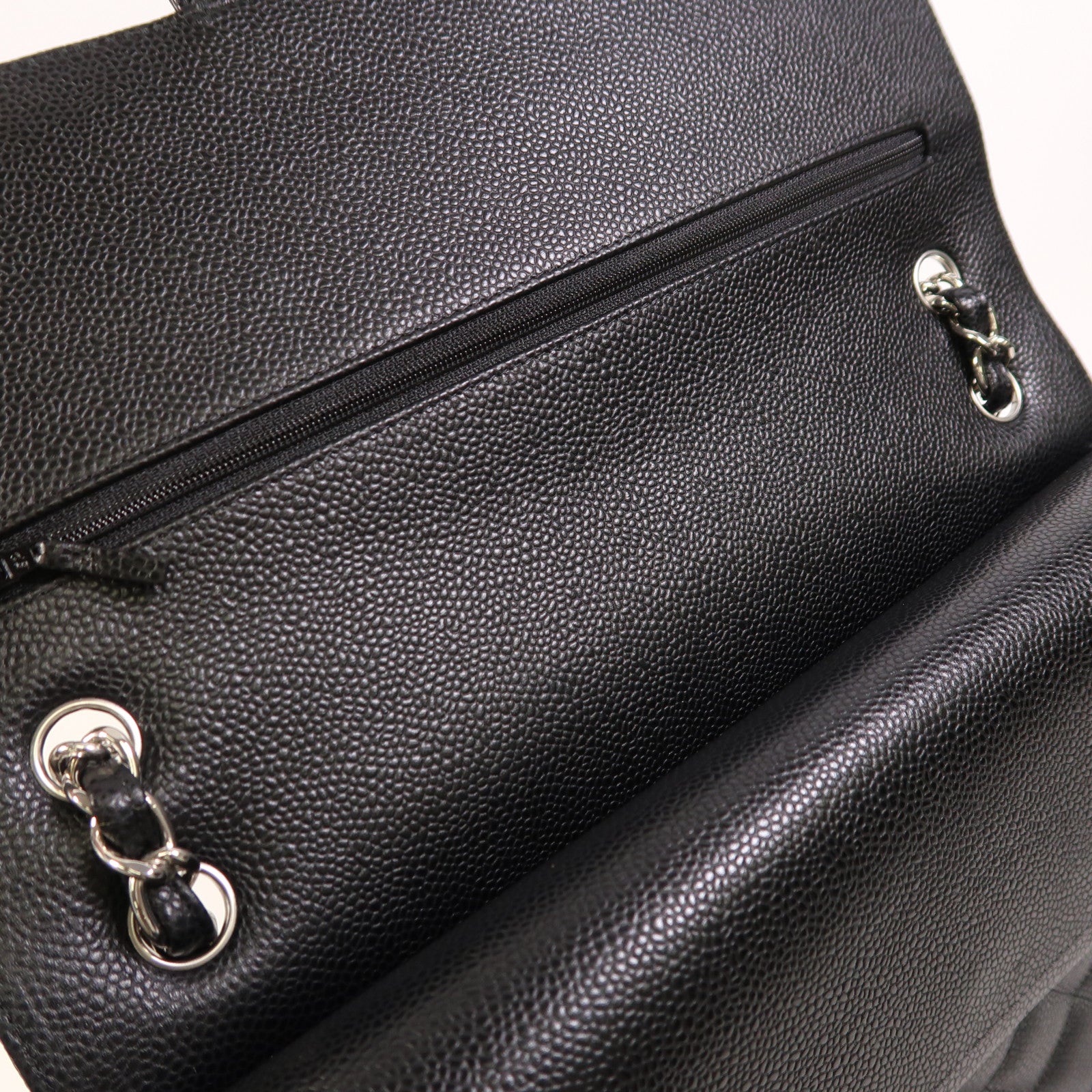 CHANEL 牛皮皮革Large Classic銀扣鏈帶肩背袋