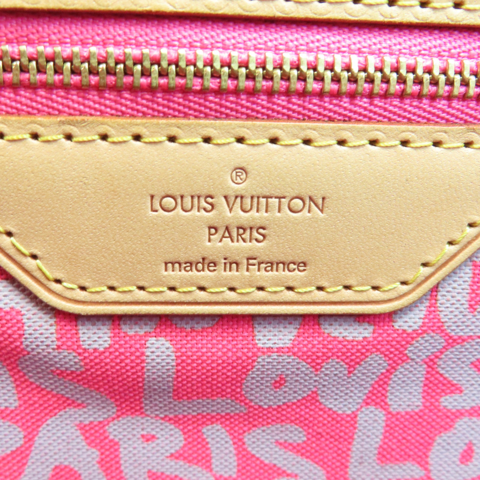 LOUIS VUITTON Monogram Graffiti Neverfull GM金扣手挽袋粉紅色/啡色