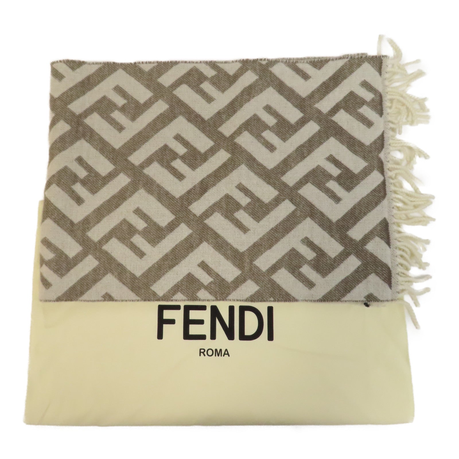 FENDI 羊絨Scarf圍巾白色/灰色