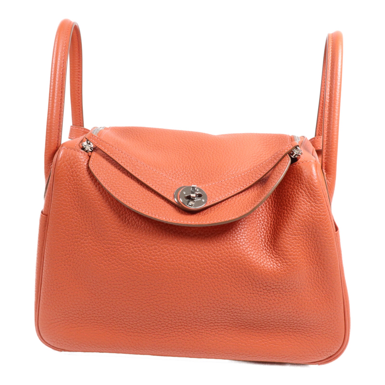 HERMES Clemence皮革Lindy 30銀扣手挽肩背兩用袋Orange