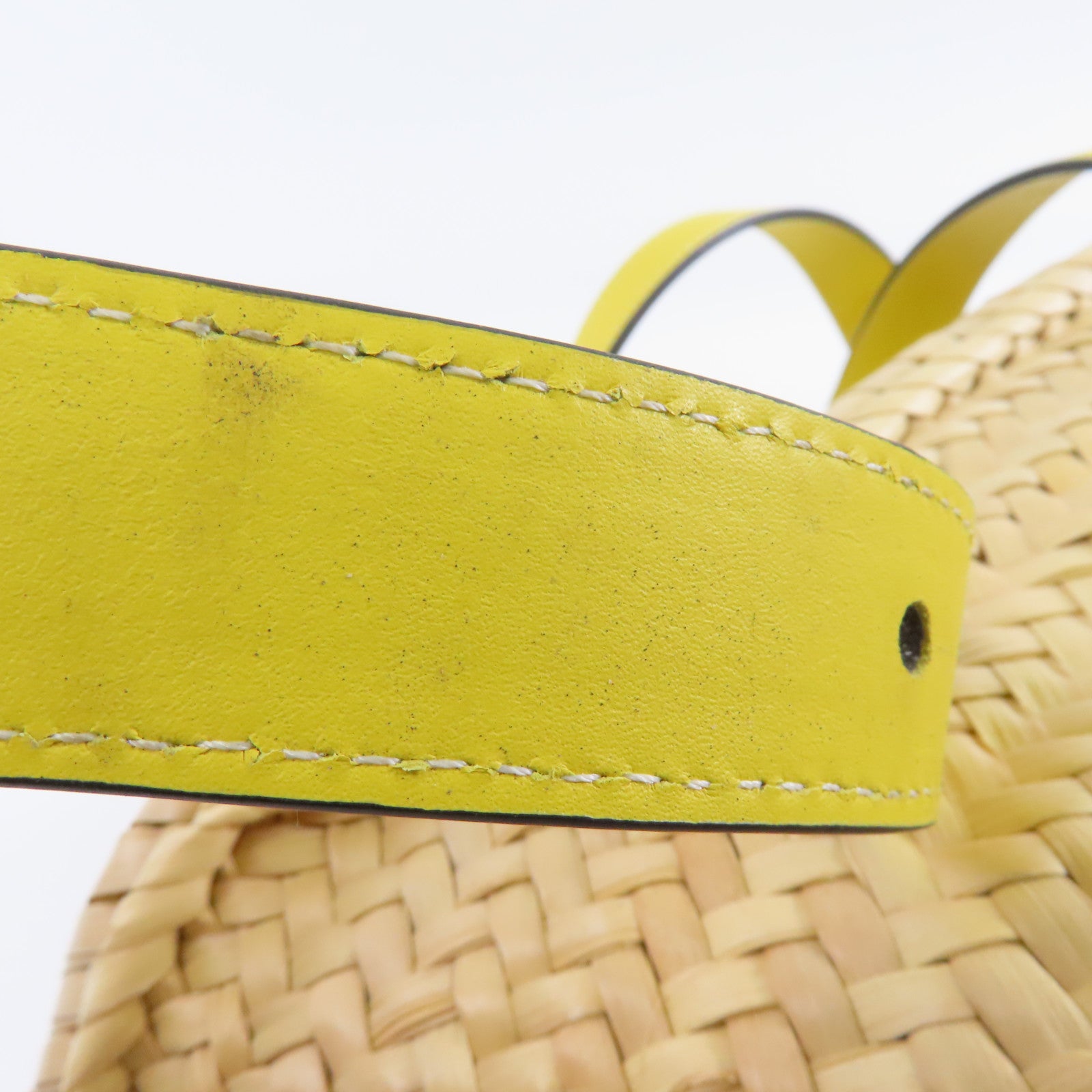 LOEWE 【激減優惠】Raffia Basket Bag銀扣手挽袋米色/黃色
