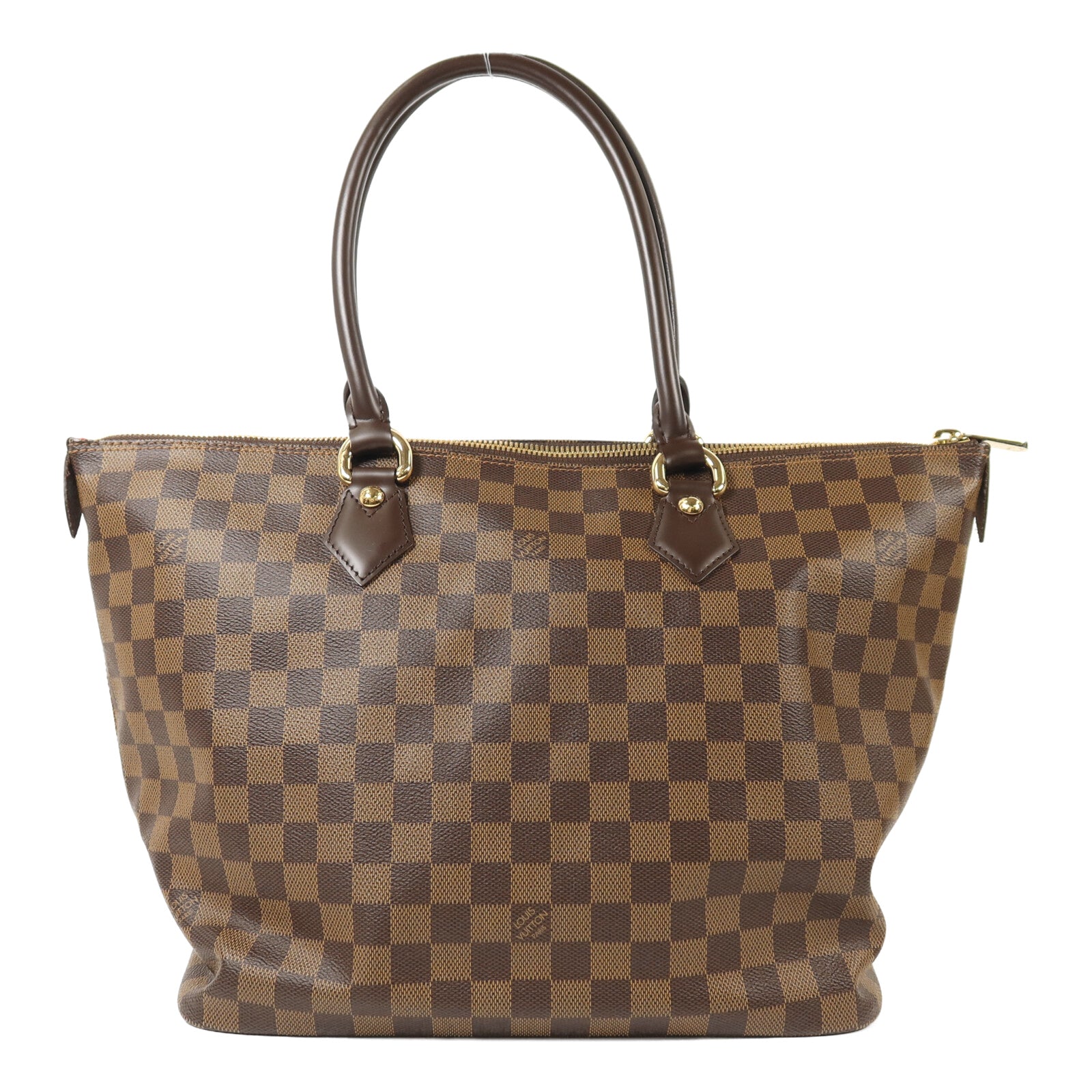 LOUIS VUITTON Damier Saleya MM金扣肩背袋/手挽袋棕色