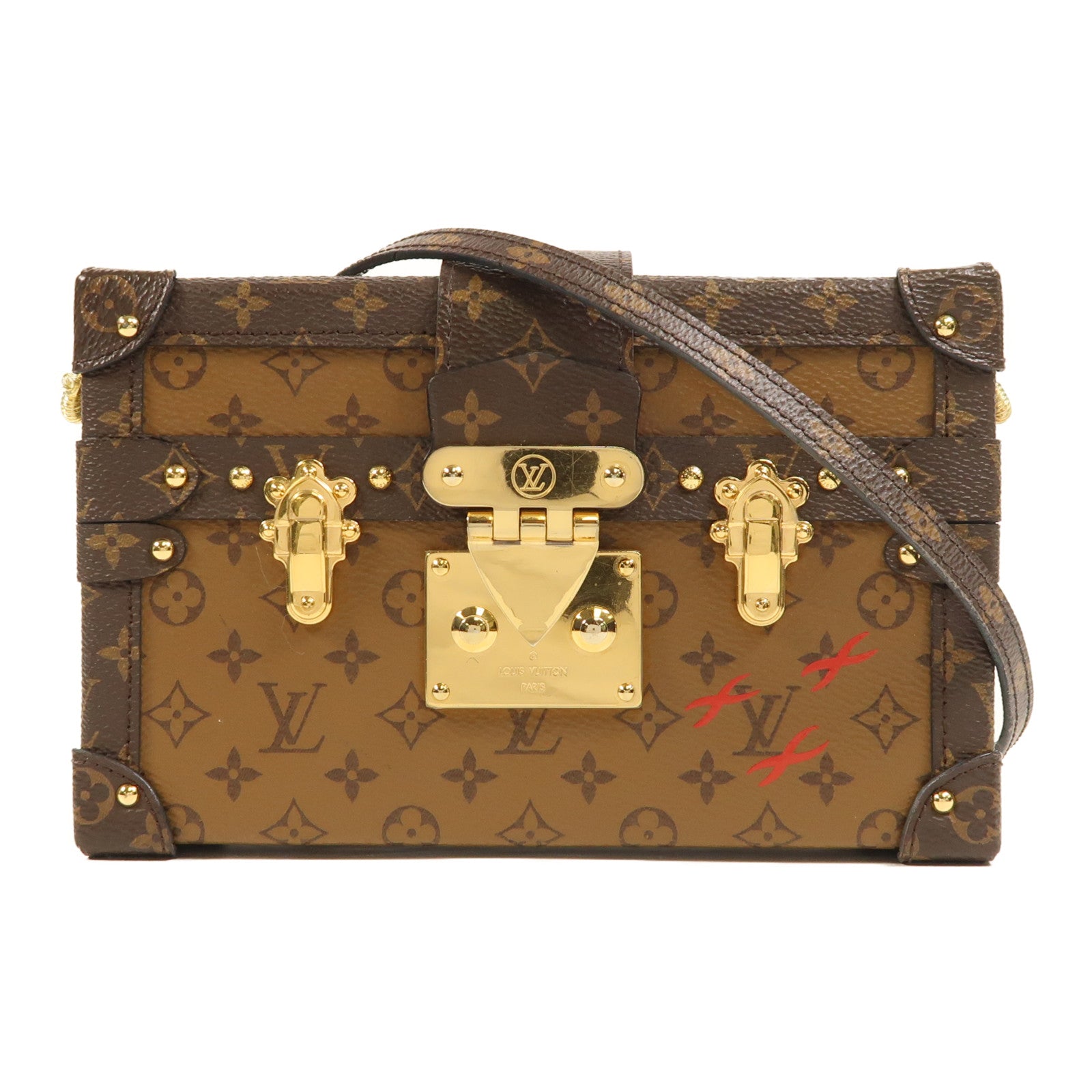 LOUIS VUITTON Monogram Reverse Petite Malle金扣肩背袋
