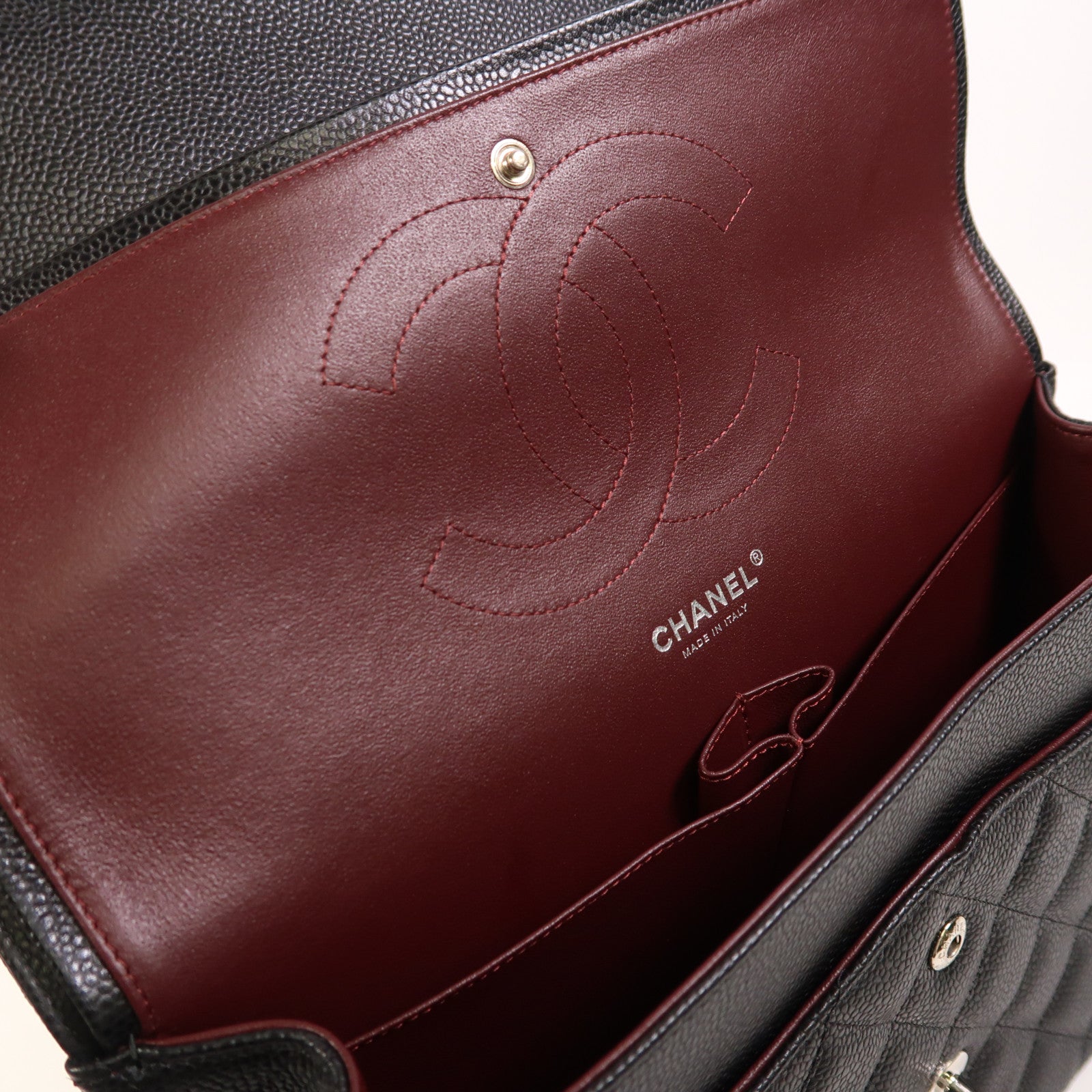 CHANEL 牛皮皮革Large Classic銀扣鏈帶肩背袋