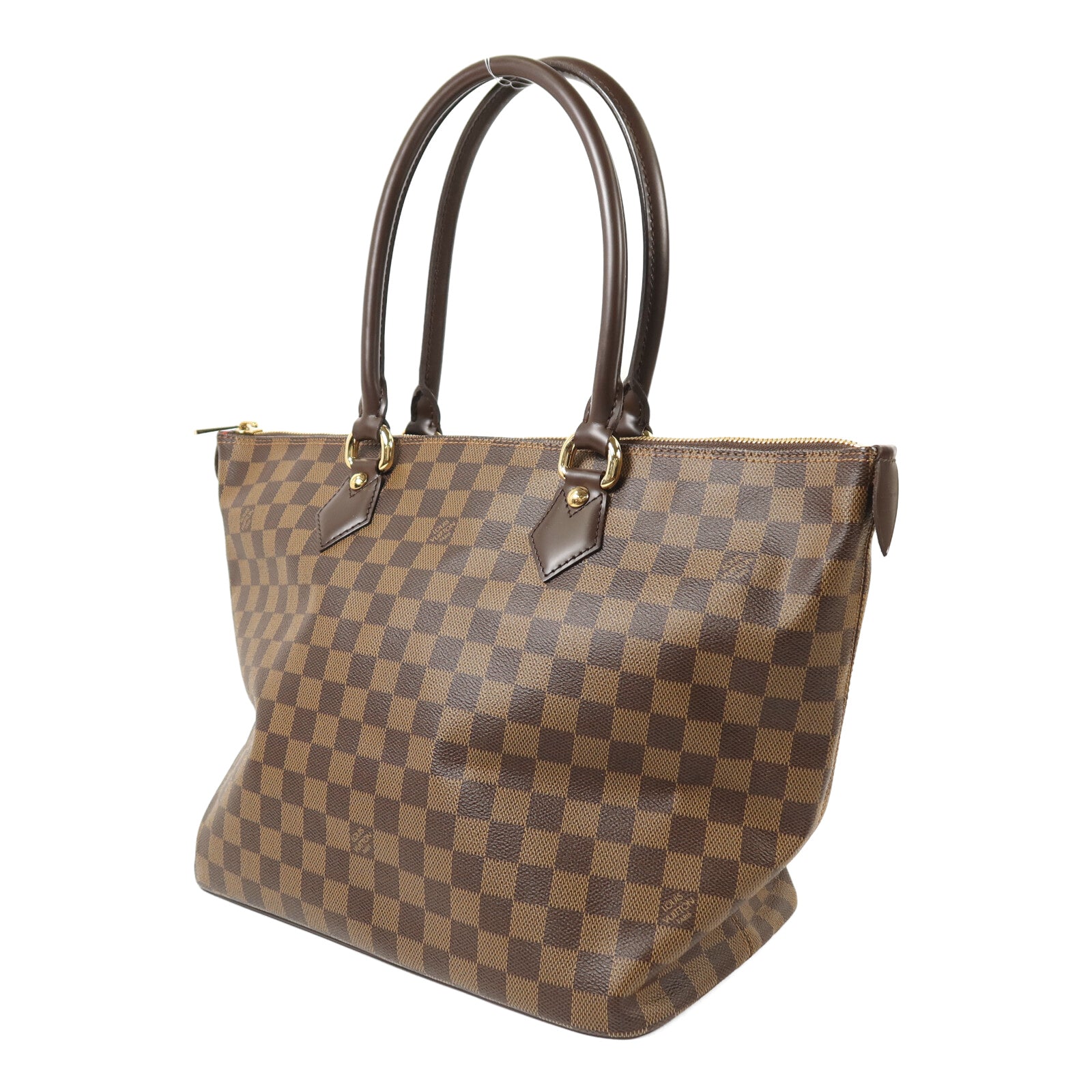LOUIS VUITTON Damier Saleya MM金扣肩背袋/手挽袋棕色