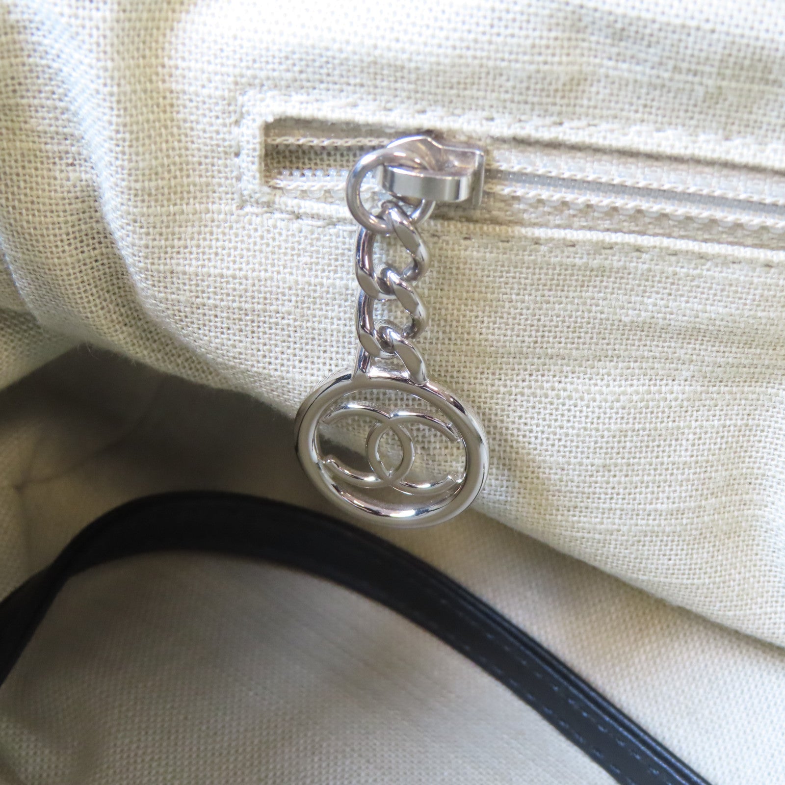 CHANEL 帆布Deauville Tote Medium 2 Way Chain Shoulder銀扣鏈帶手挽肩背兩用袋黑色