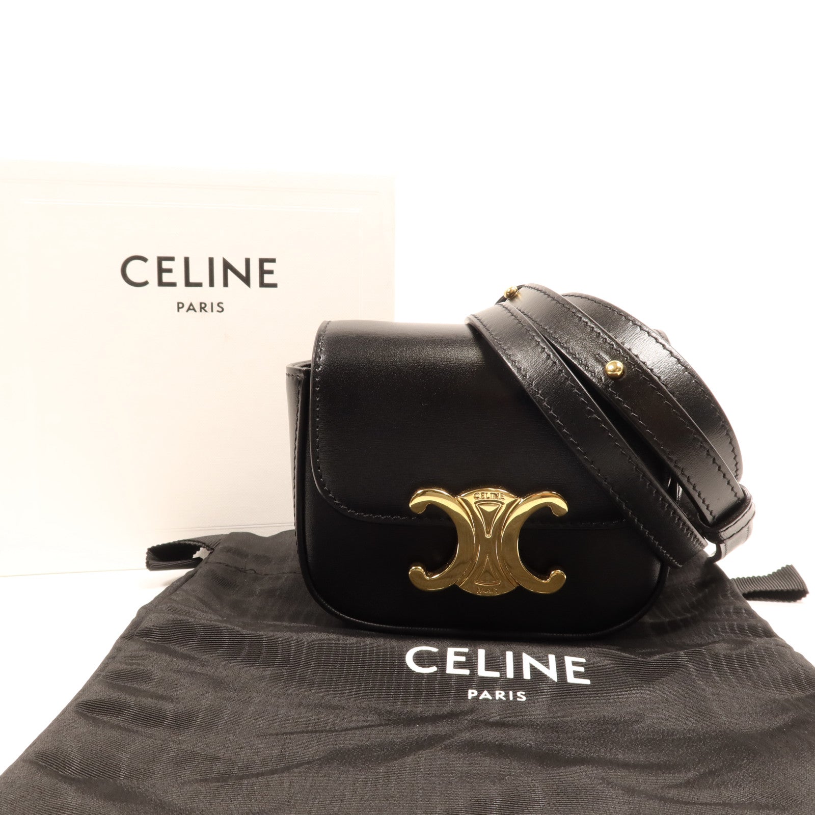 CELINE 牛皮皮革Mini Claude金扣肩背袋