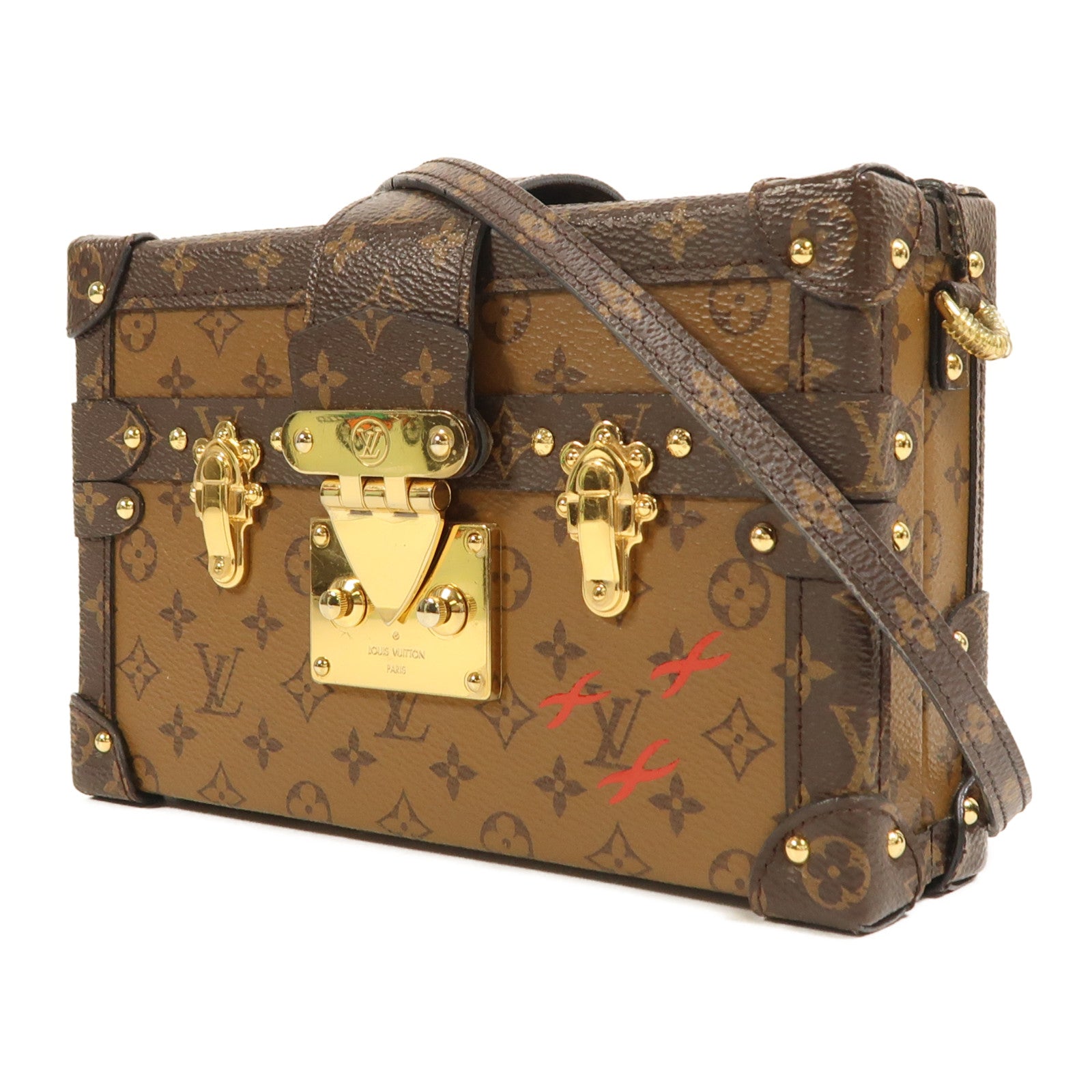 LOUIS VUITTON Monogram Reverse Petite Malle金扣肩背袋