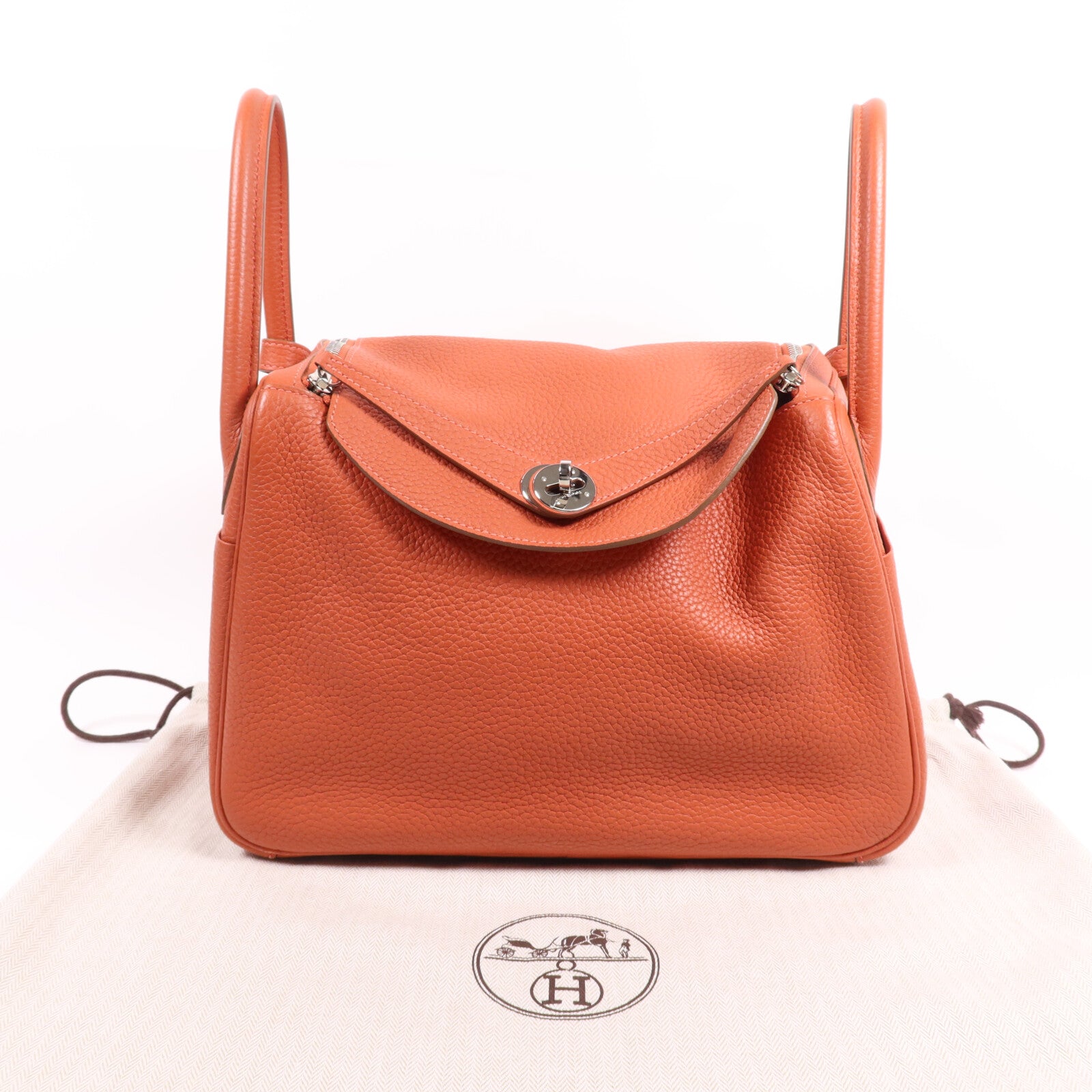 HERMES Clemence皮革Lindy 30銀扣手挽肩背兩用袋Orange