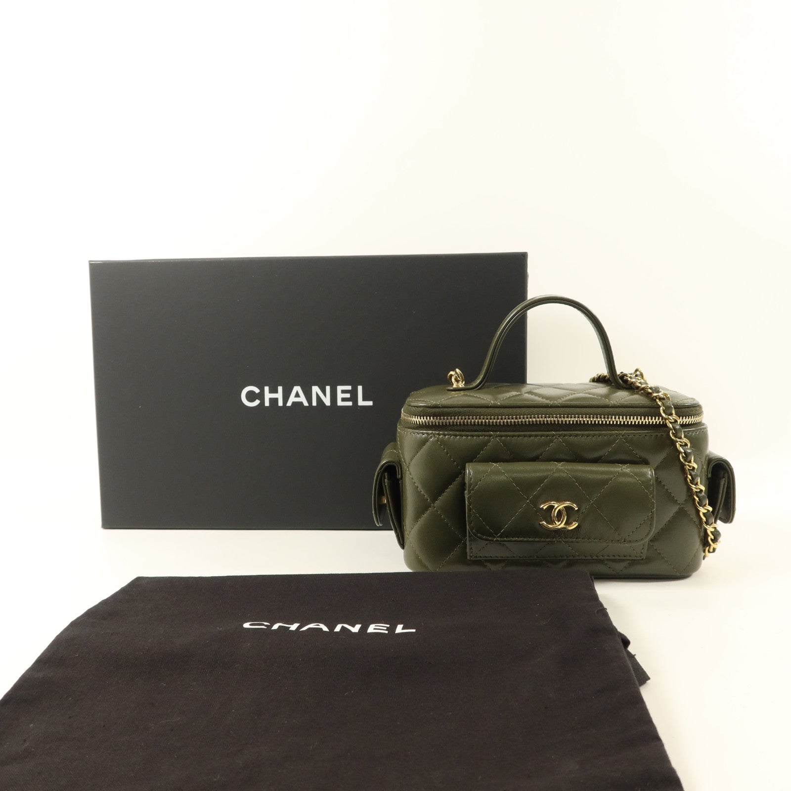 CHANEL 羊皮皮革Vanity Case金扣手挽肩背兩用袋