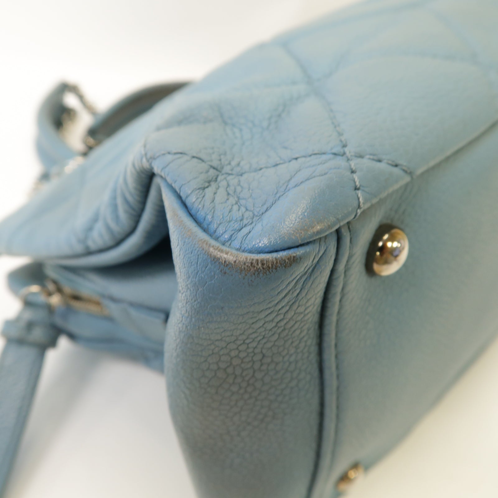 CHANEL 【激減優惠】菱格Caviar皮革Chain Shoulder Bag銀扣鏈帶肩背袋淺藍色