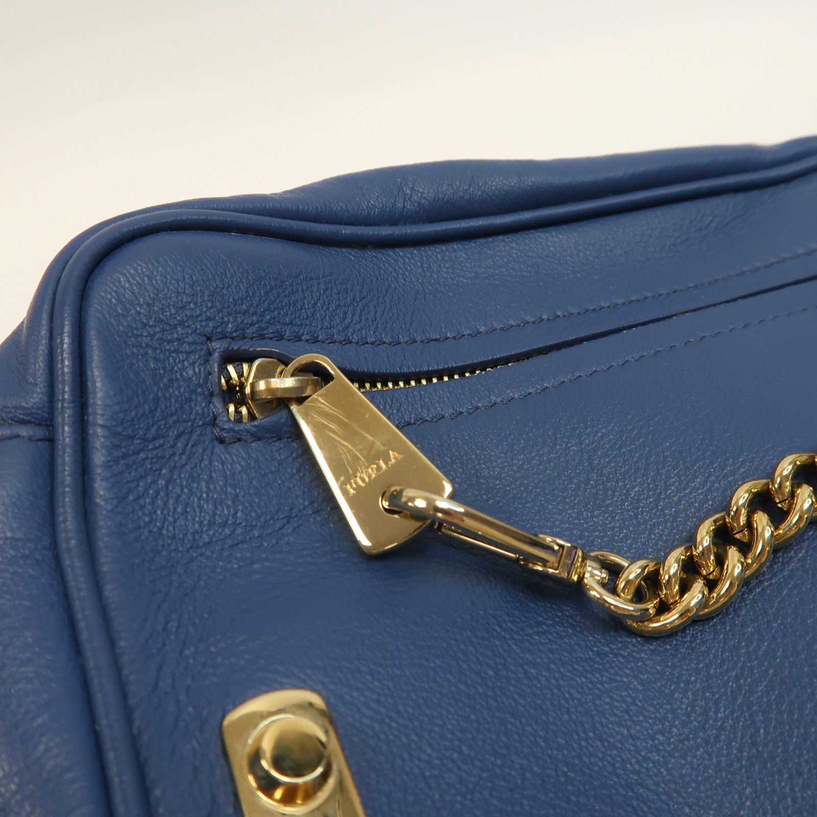 Furla 【激減優惠】牛皮皮革Shoulder Bag金扣肩背袋藍色