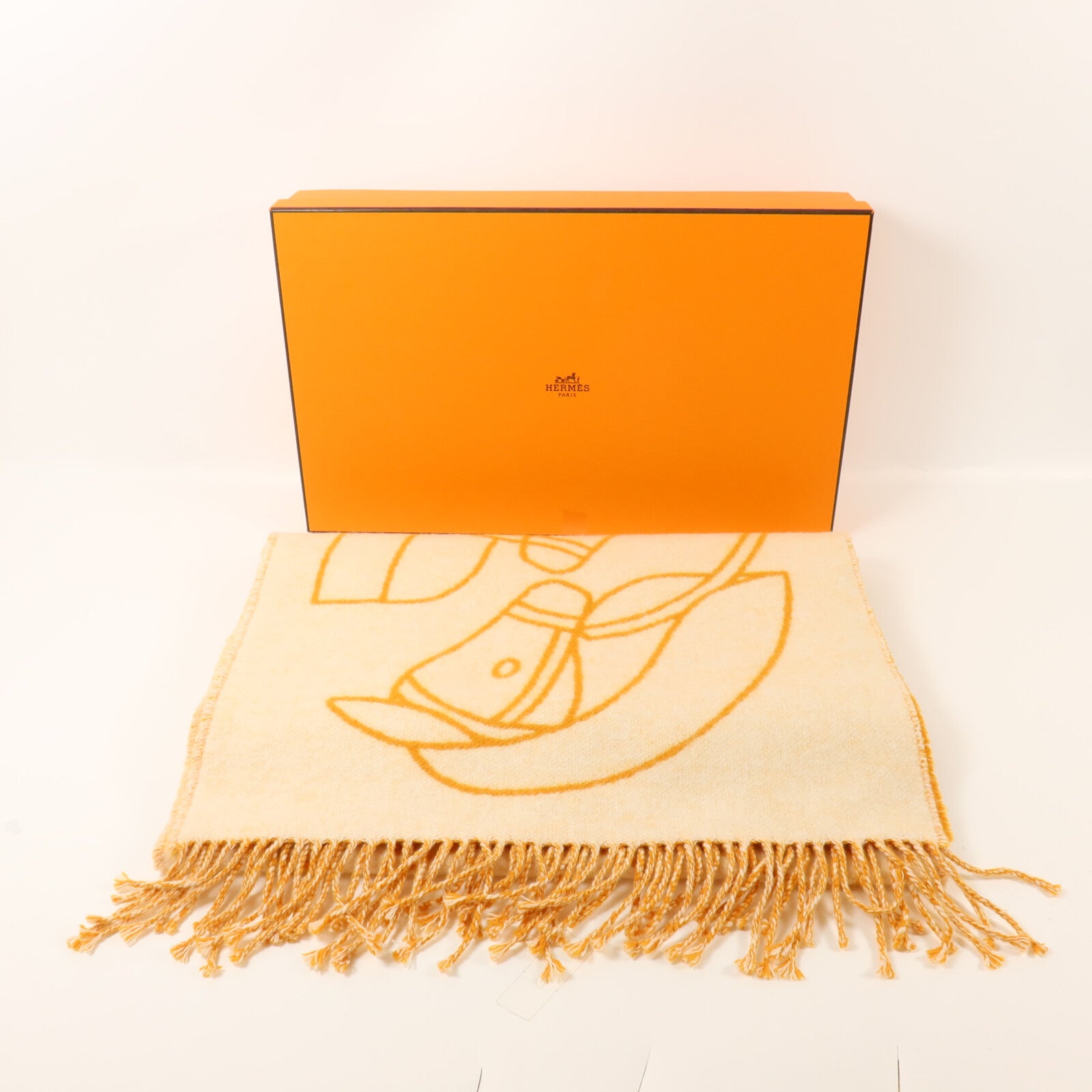 HERMES 羊絨Scarf圍巾Orange/Beige