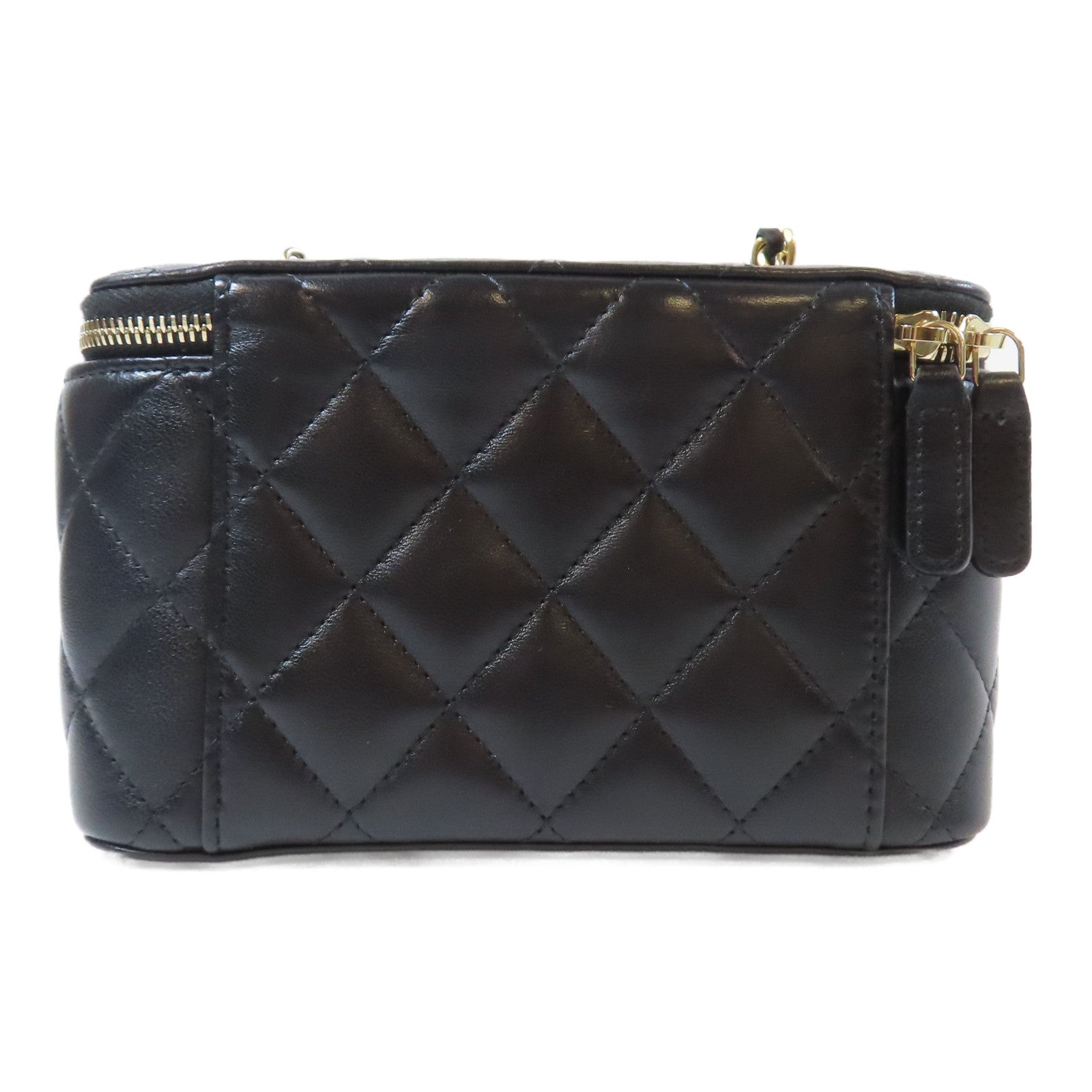 CHANEL 菱格羊皮皮革Vanity Case金扣鏈帶肩背袋黑色
