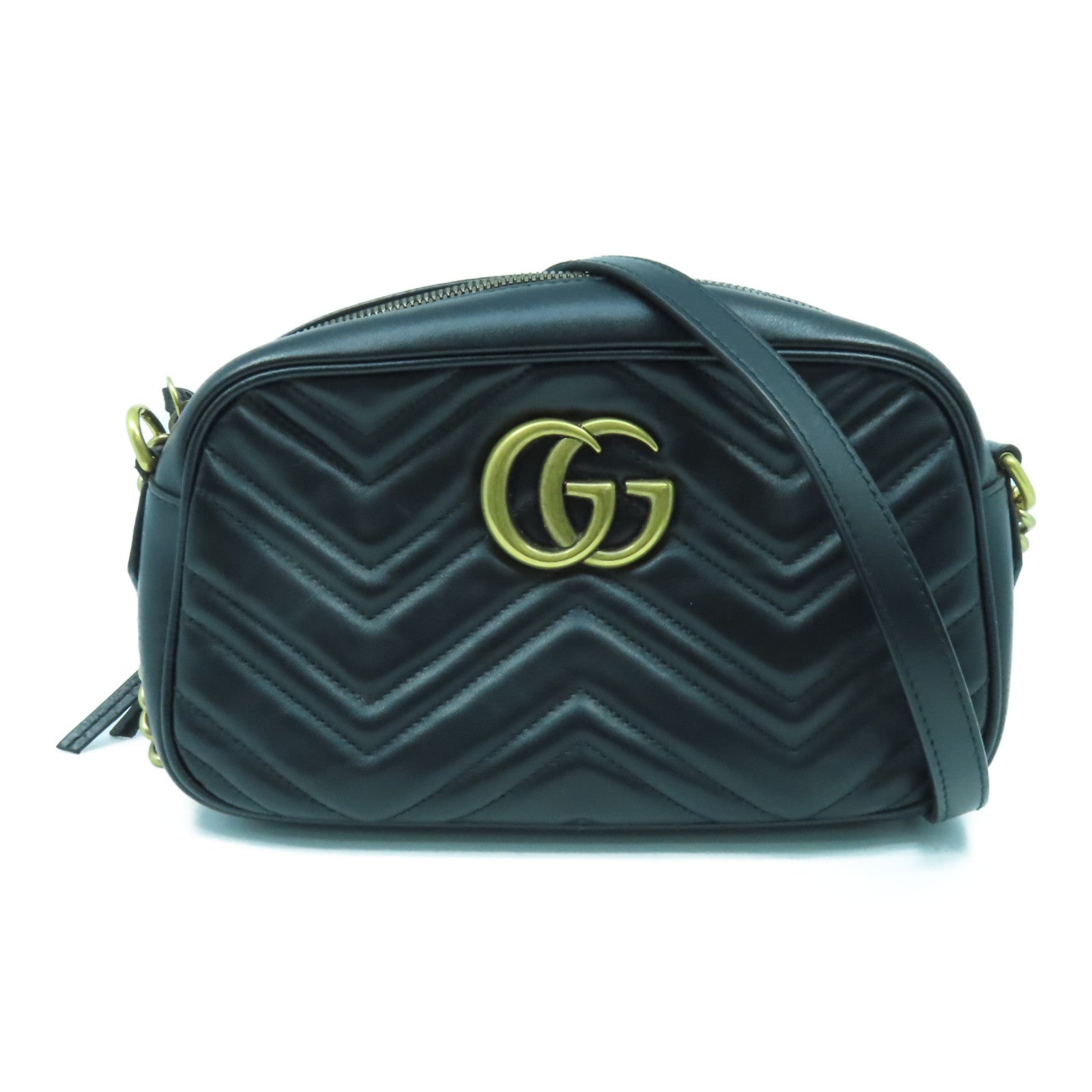 GUCCI 【激減優惠】牛皮皮革GG Marmont金扣肩背袋黑色