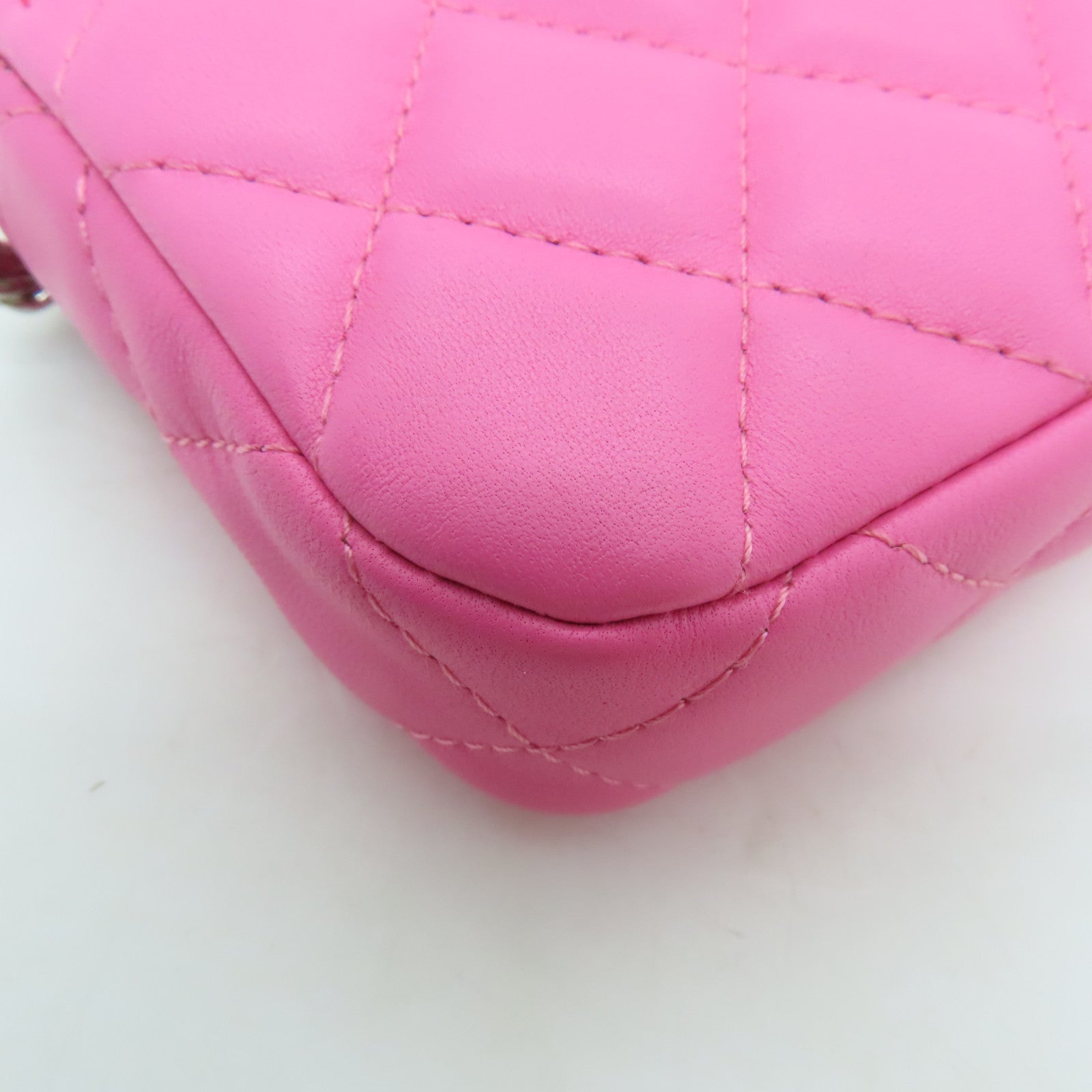 CHANEL 【激減優惠】菱格羊皮皮革Double Zip Shoulder Bag銀扣鏈帶肩背袋粉紅色