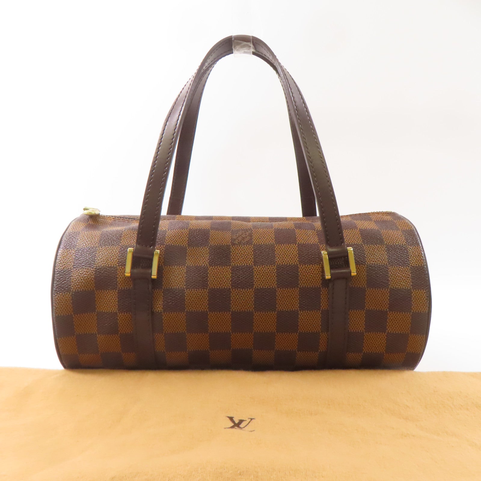 LOUIS VUITTON Damier Papillon PM金扣手挽袋棕色