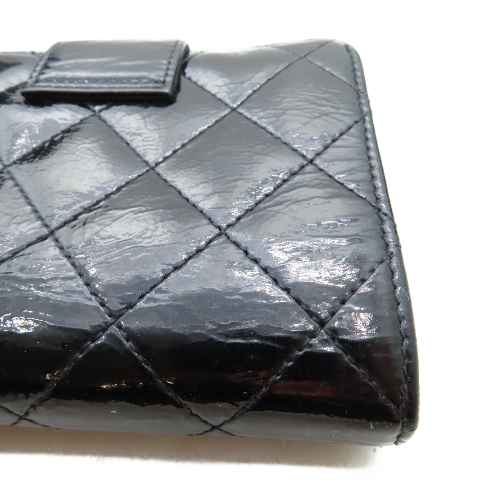 CHANEL 【激減優惠】菱格漆皮皮革Wallet銀扣錢包黑色