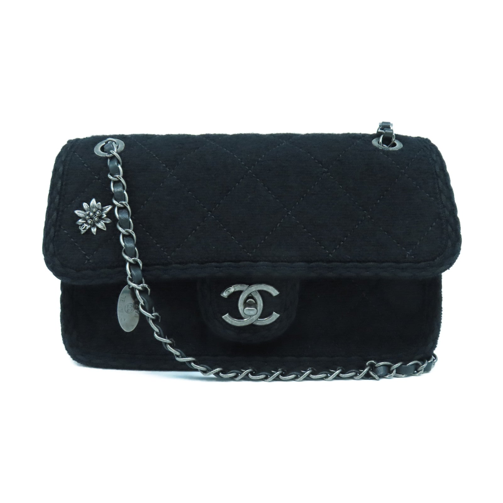 CHANEL 【激減優惠】菱格羊絨Chain Shoulder銀扣鏈帶肩背袋黑色