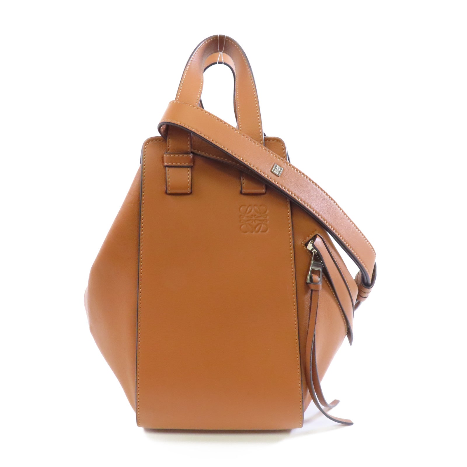 LOEWE 牛皮皮革Hammock銀扣手挽肩背兩用袋棕色