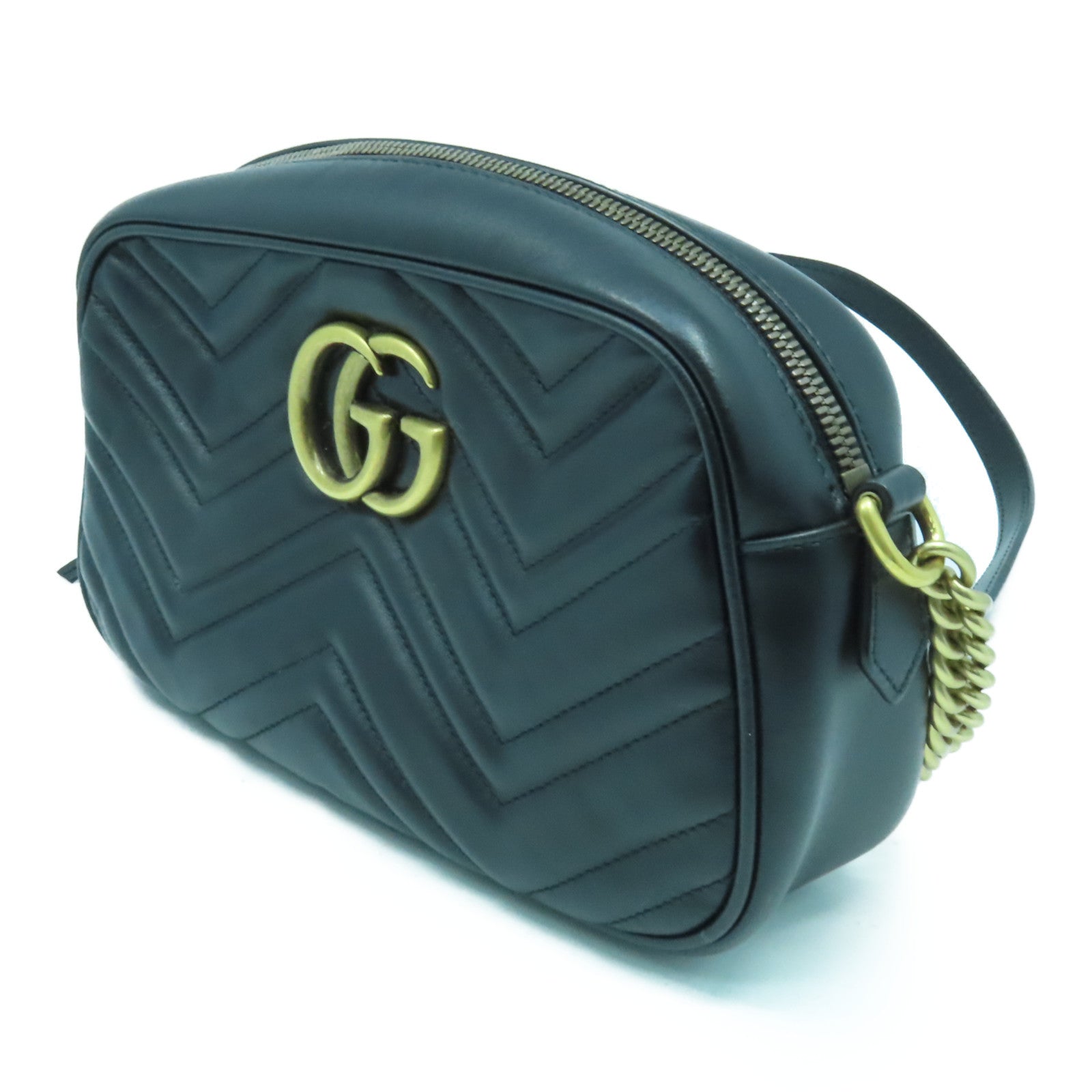 GUCCI 【激減優惠】牛皮皮革GG Marmont金扣肩背袋黑色