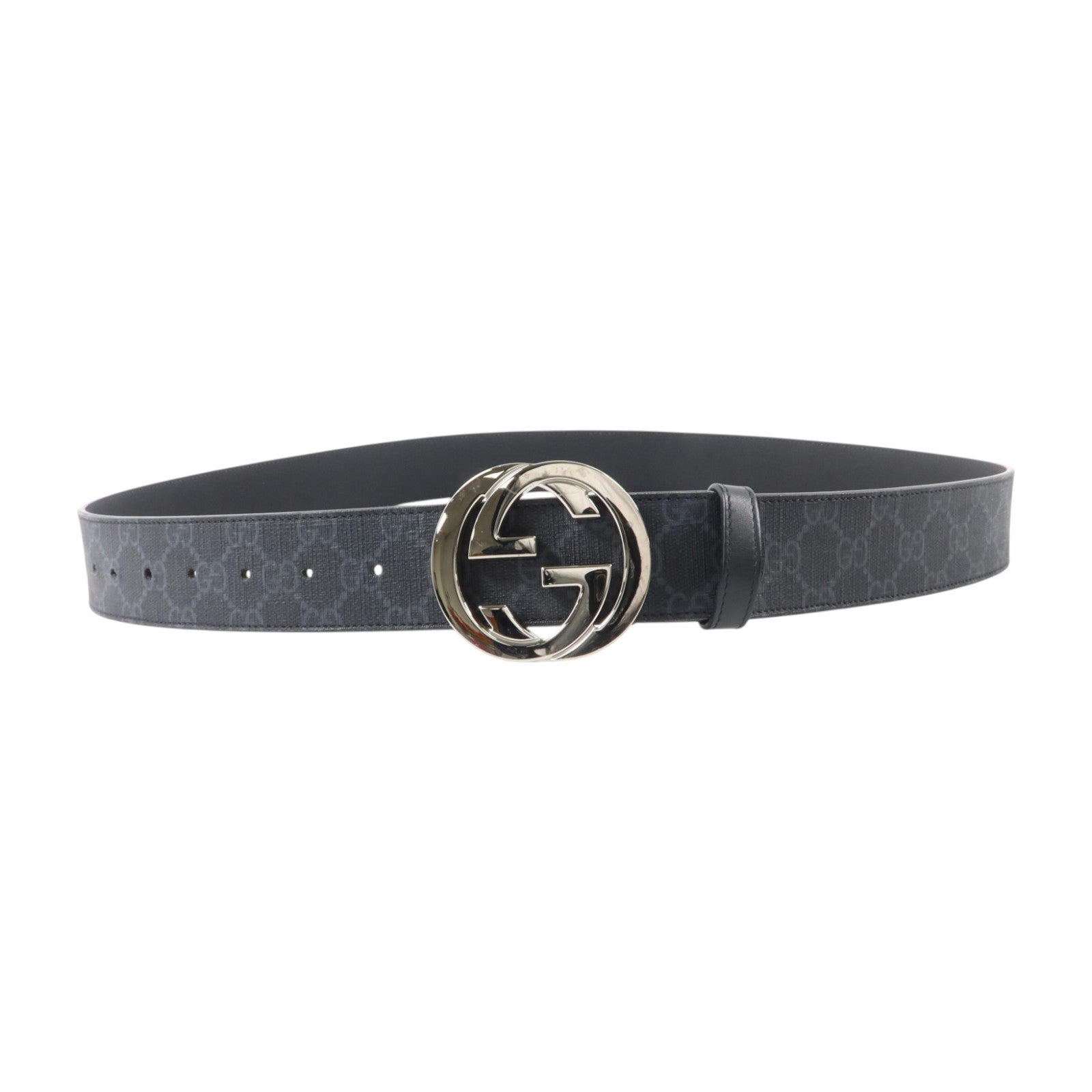GUCCI 塗層帆布Belt with Interlocking G Buckle銀扣皮帶