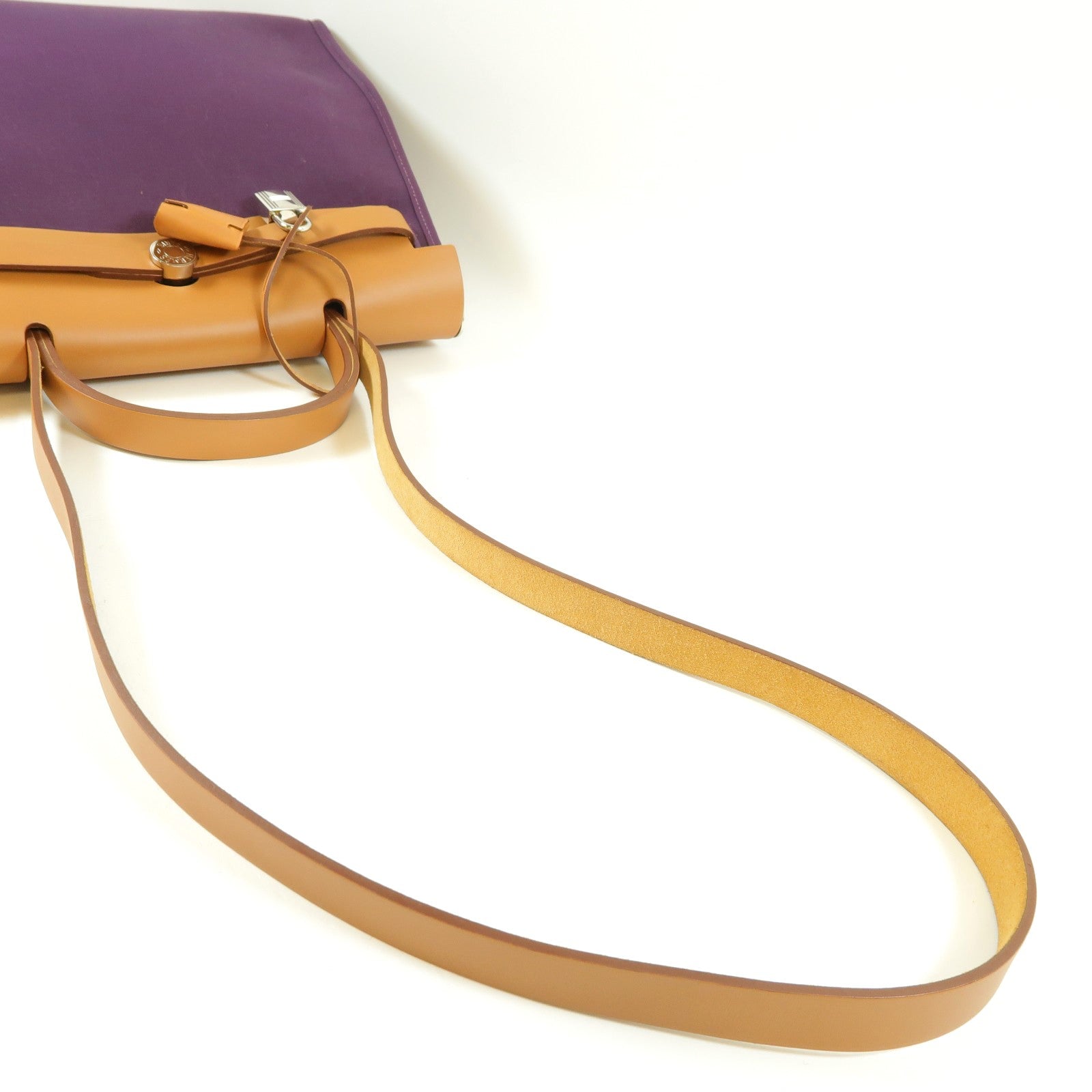 HERMES 帆布Herbag PM銀扣手挽肩背兩用袋紫色/啡色