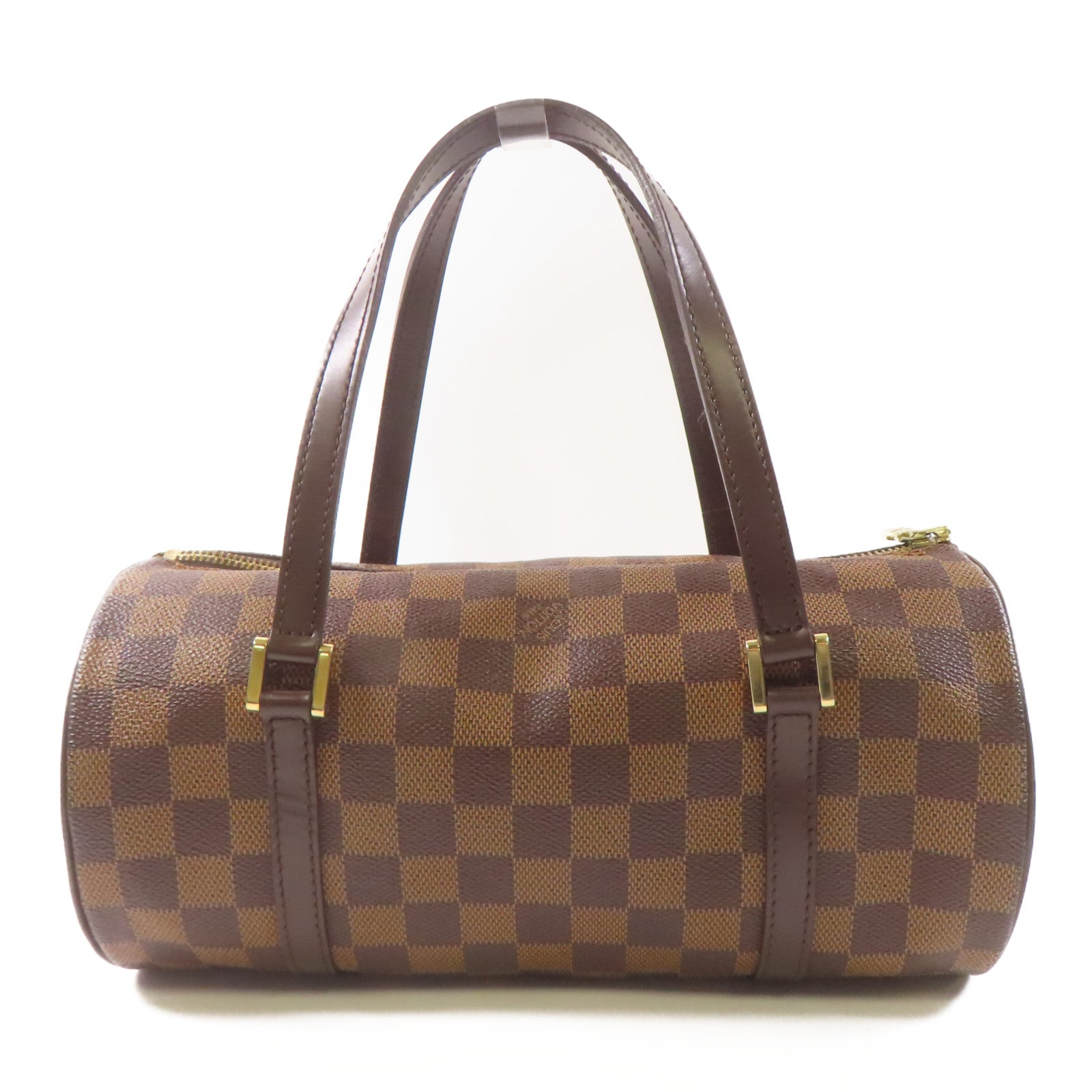 LOUIS VUITTON Damier Papillon PM金扣手挽袋棕色