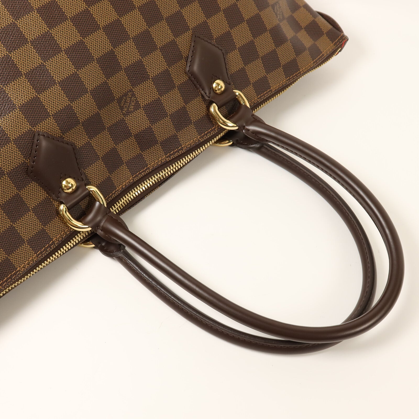 LOUIS VUITTON Damier Saleya MM金扣肩背袋/手挽袋棕色